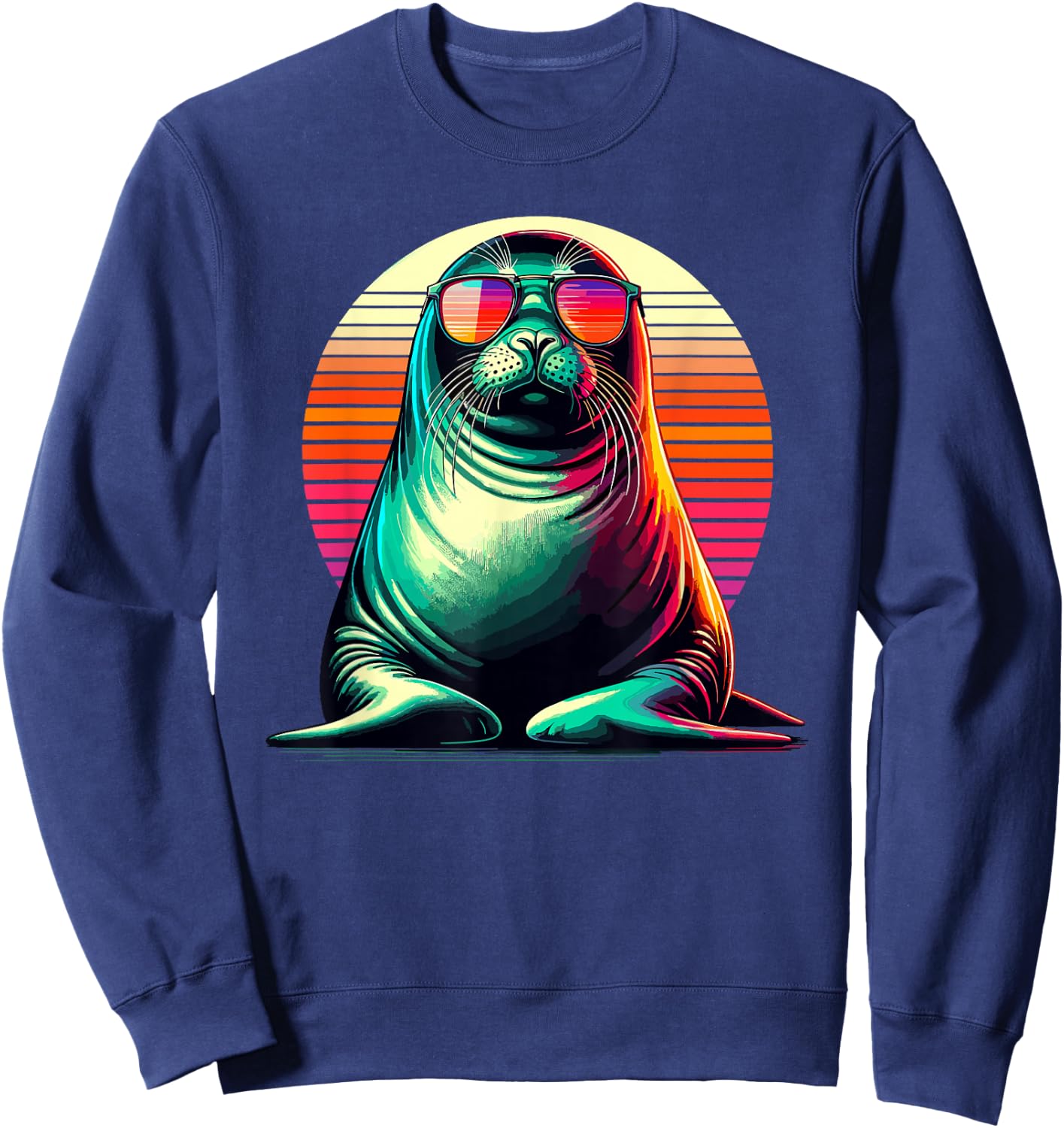 Retro Sunset Hawaiian Monk Seal Sunglasses Sweatshirt - Sweatshirt | Navy