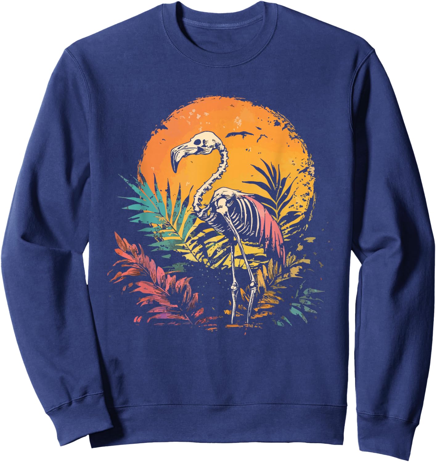Flamingo Skeleton Retro Graphic Summer Sweatshirt - Sweatshirt | Navy