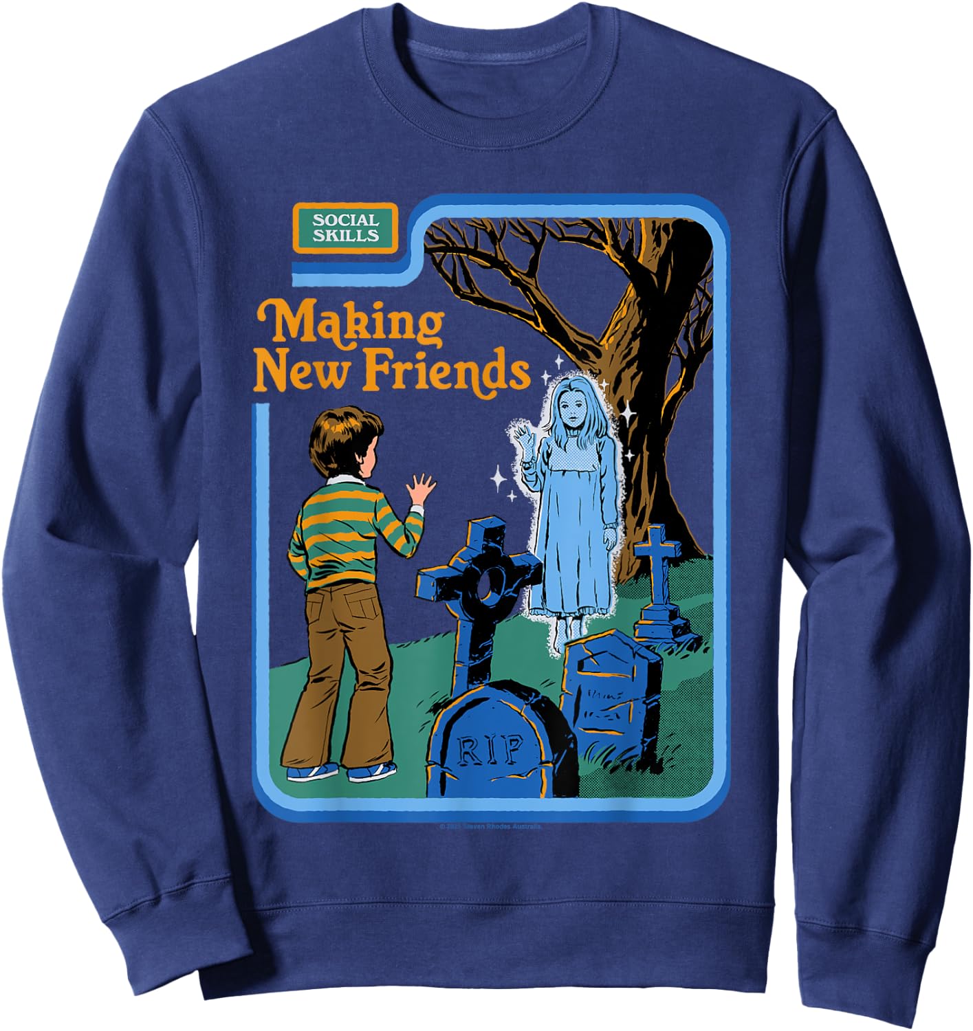 New Friends Ghost Sarcastic Retro Vintage Funny Adult Humor Sweatshirt - Sweatshirt | Navy
