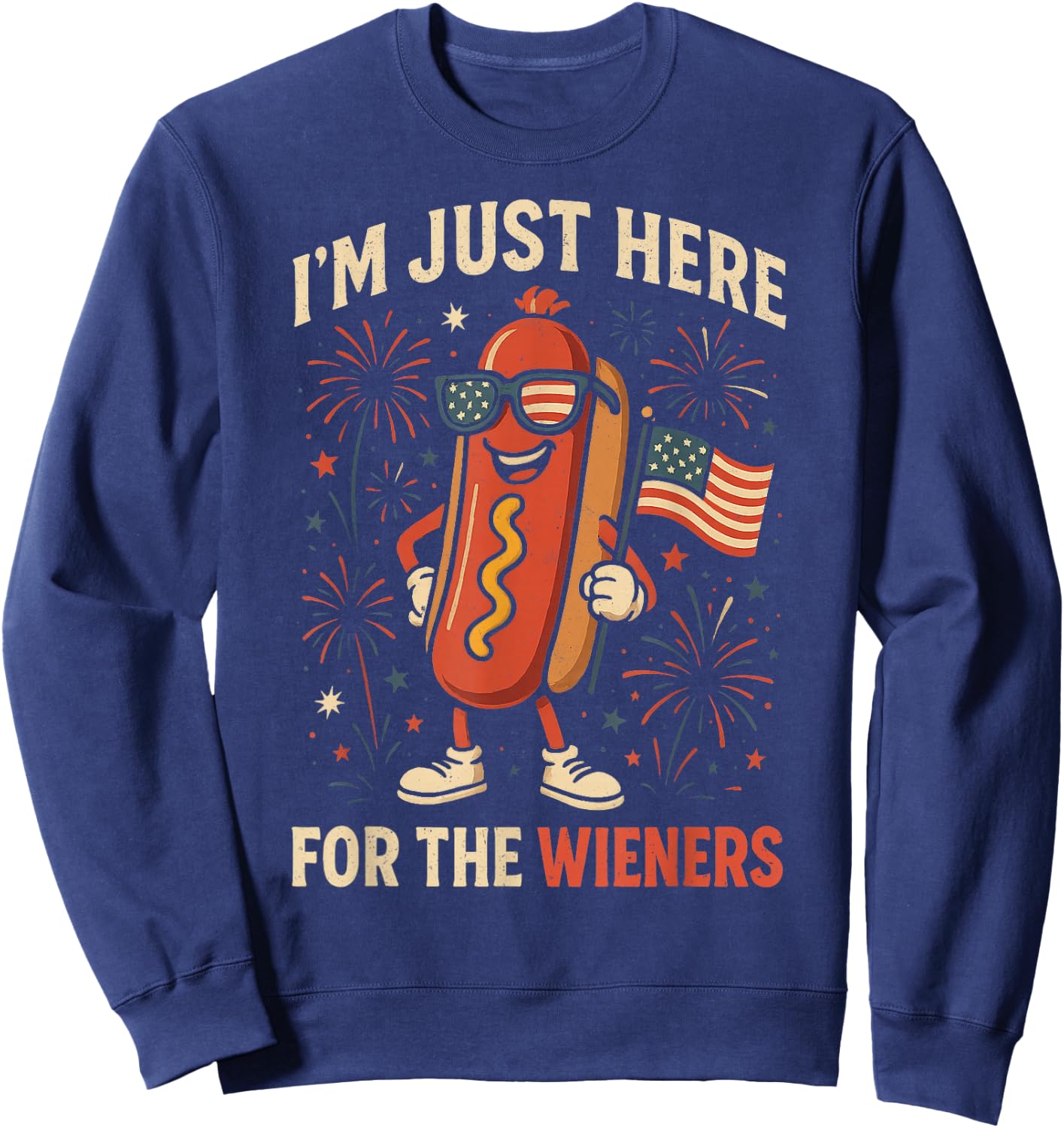 Vintage Hot Dog I'm Just Here For The Wieners 4TH of July Sweatshirt - Sweatshirt | Navy