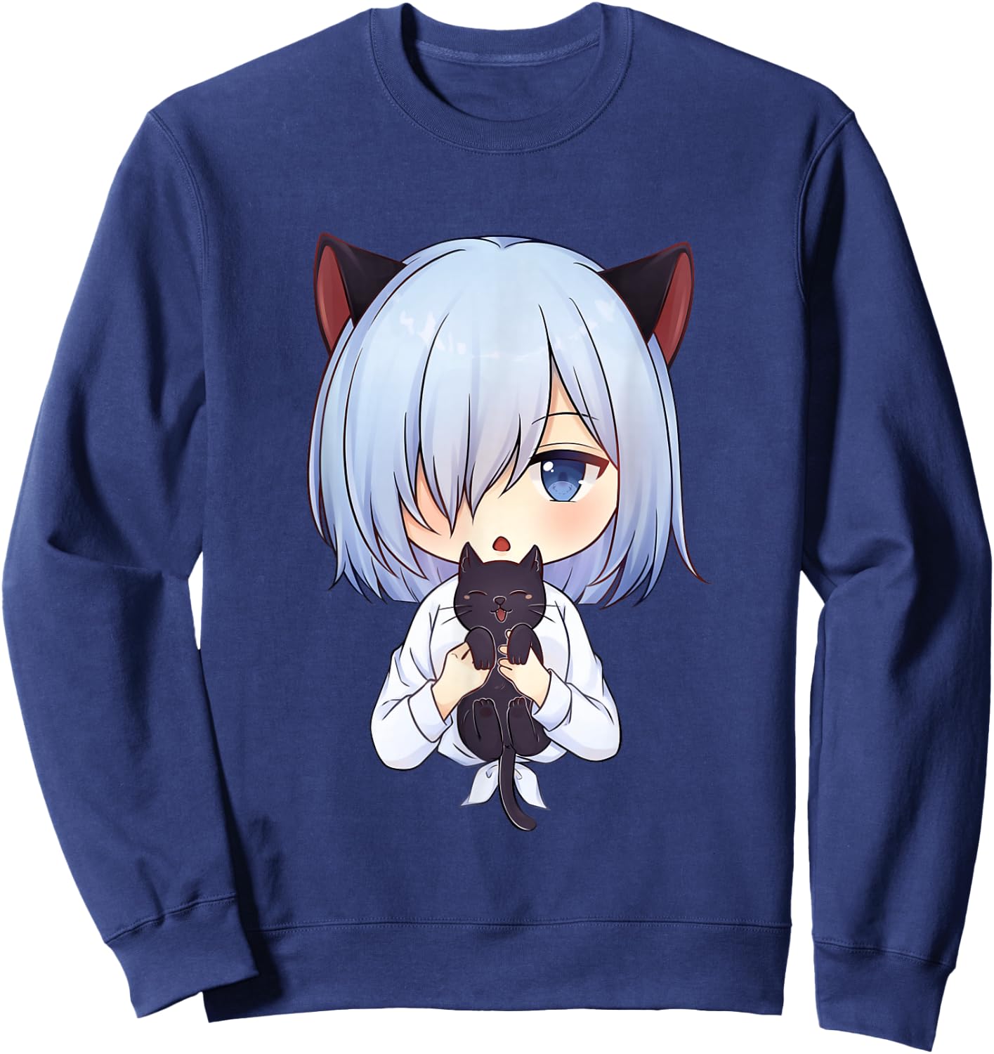 Kawaii Anime Neko Cat Girl Manga Otaku Lover , black Sweatshirt - Sweatshirt | Navy