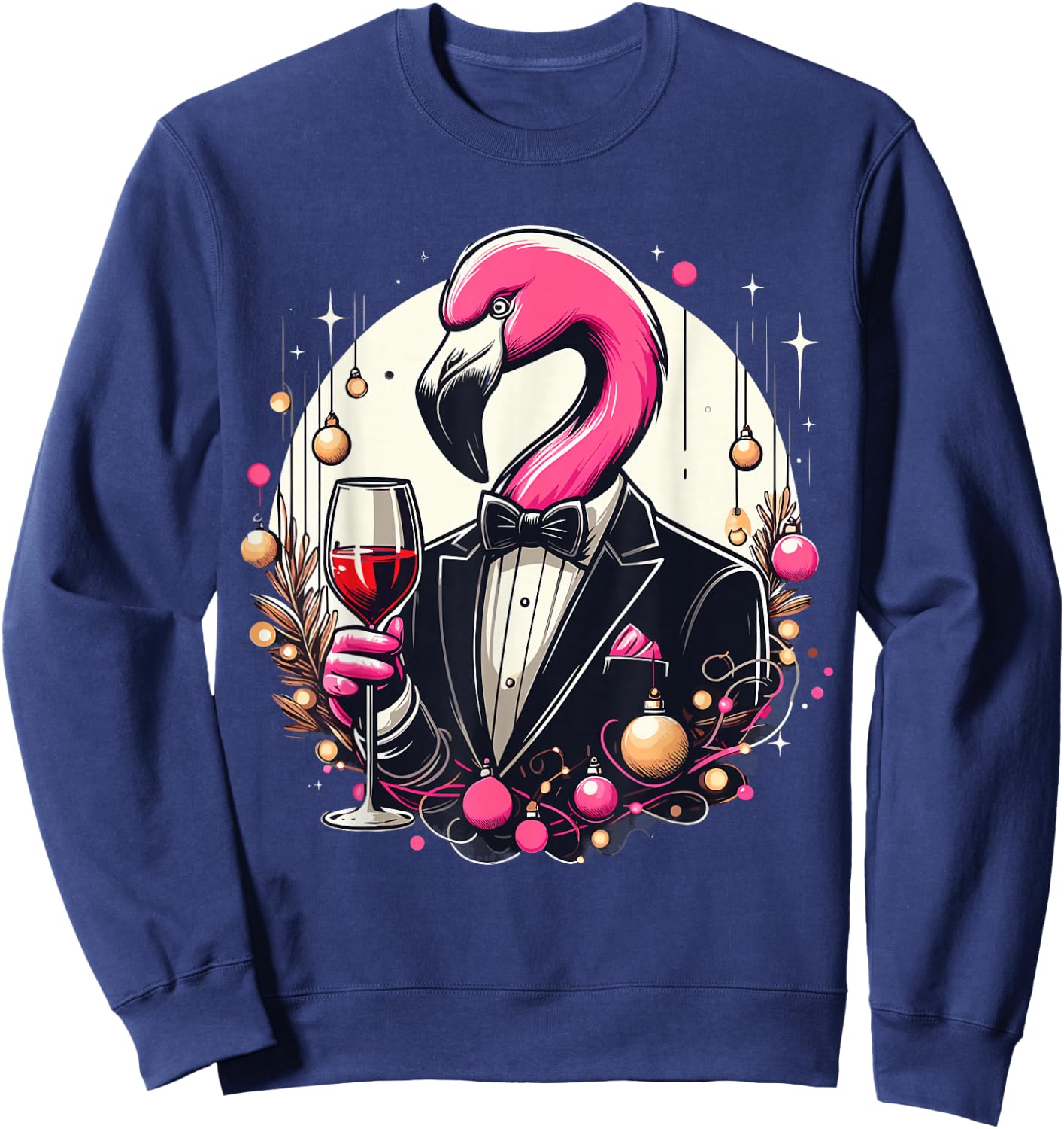 Pink Flamingo Wine Glasses With Tuxedo Costume Love Flamingo Sweatshirt - Sweatshirt | Navy