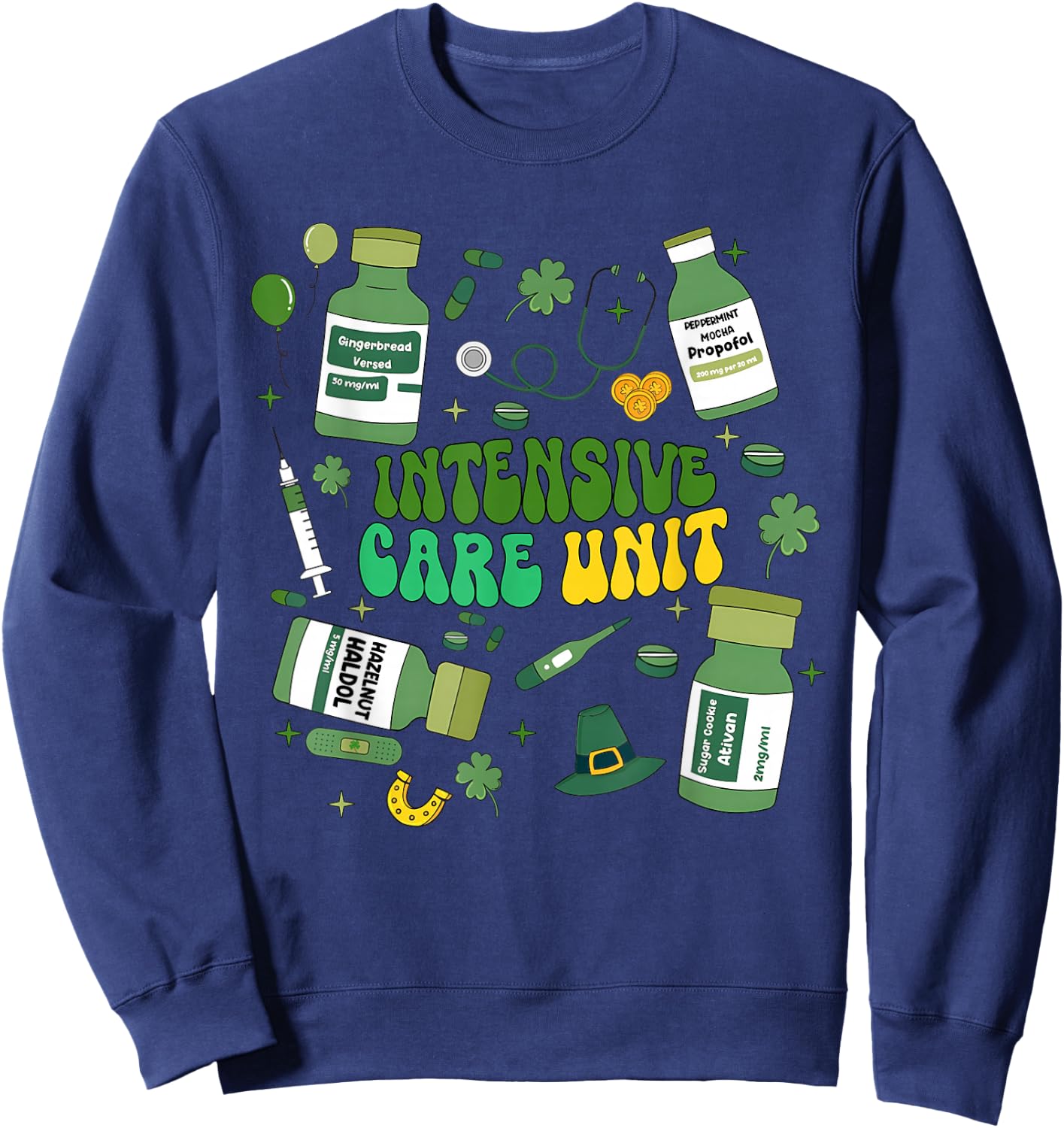 Intensive Care Unit St Patricks Day ICU Nurse Crew Lucky Day Sweatshirt - Sweatshirt | Navy