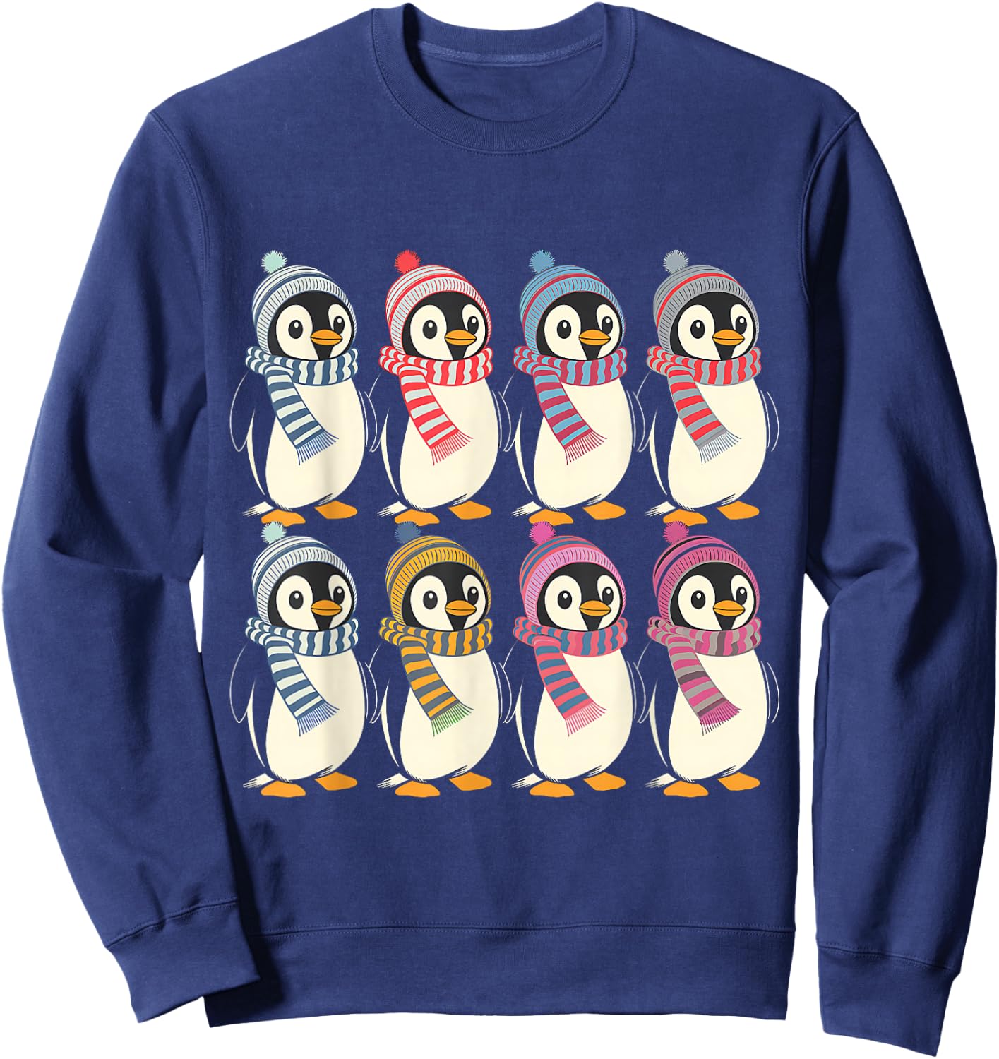 Arctic Penguins in Scarves and Hats Cute Design Sweatshirt - Sweatshirt | Navy