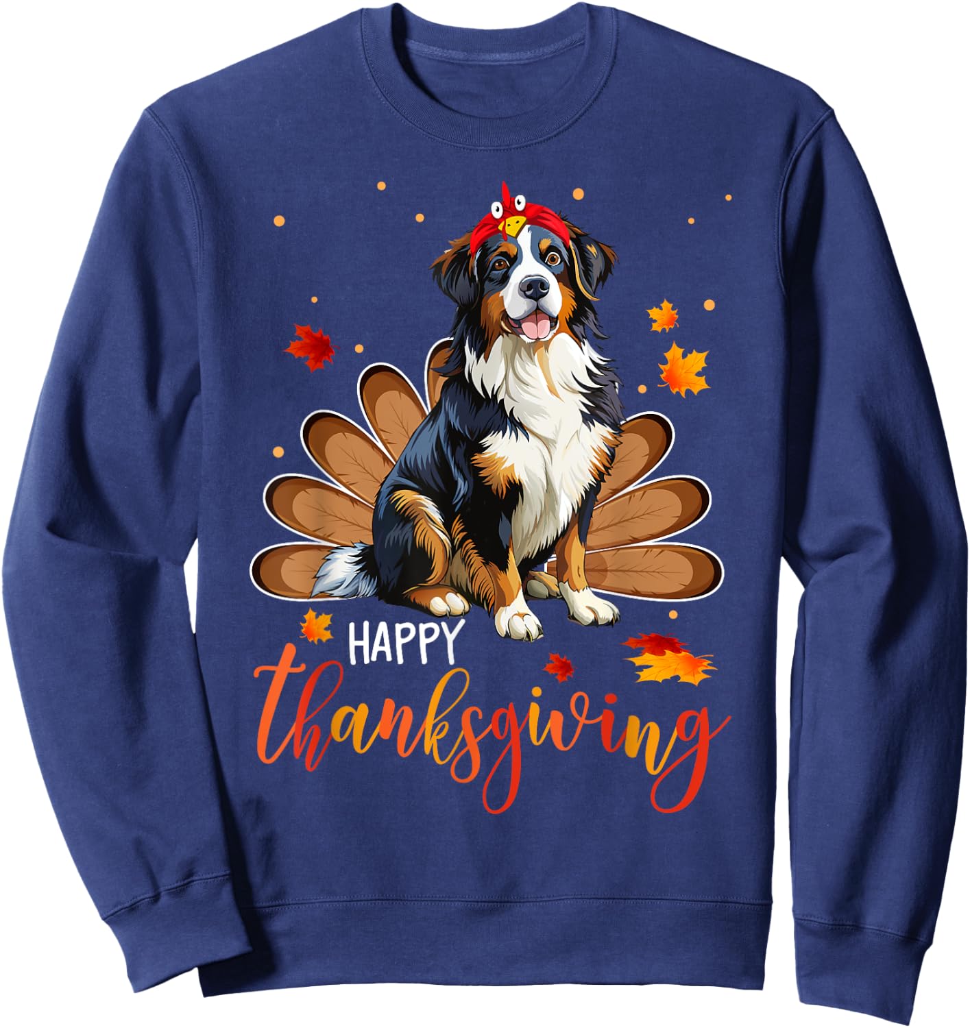 Cute Bernese Mountain Happy Thanksgiving turkey Dog Sweatshirt - Sweatshirt | Navy