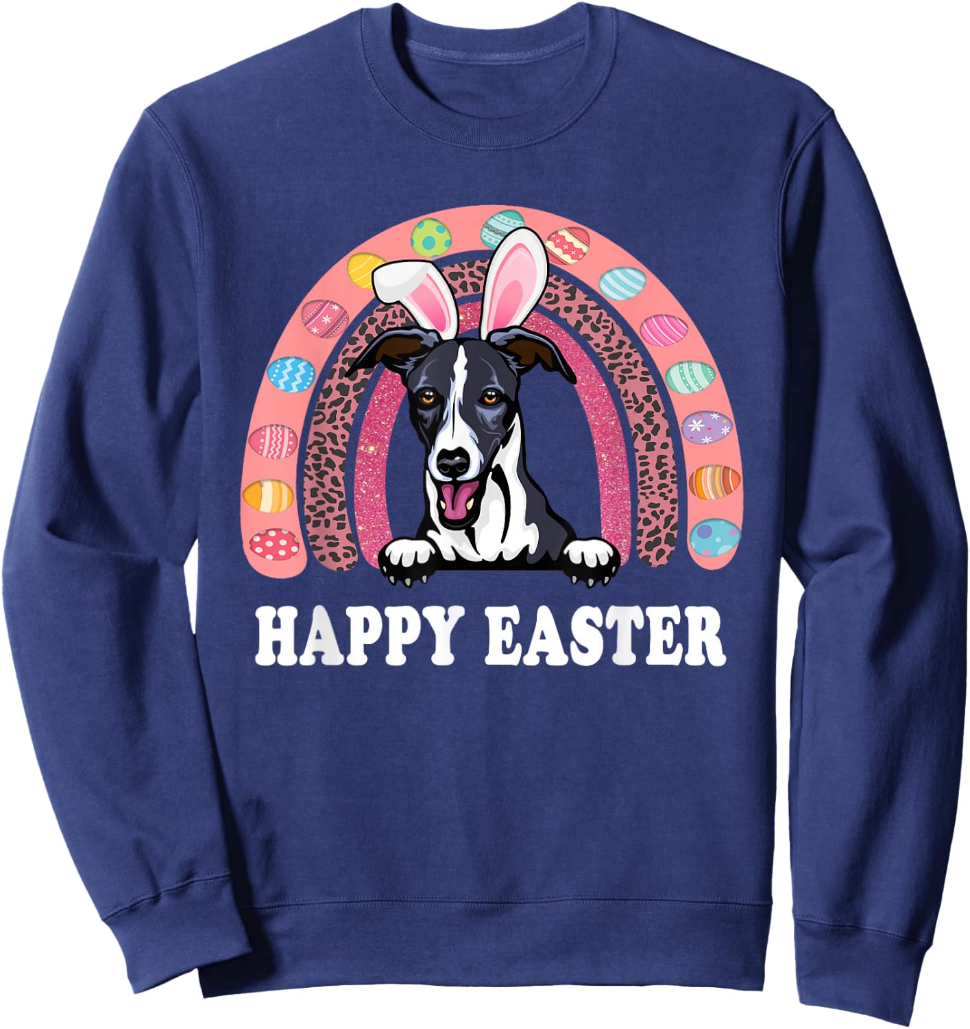 Whippet Dog Easter Bunny Eggs Hunting Boho Rainbow Sweatshirt - Sweatshirt | Navy