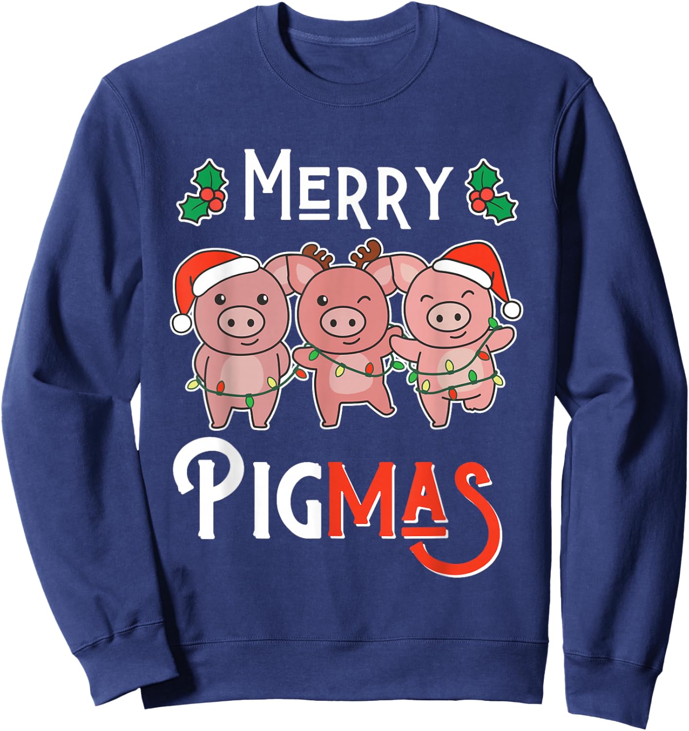 Merry Pigmas Pun Pig Christmas Sweatshirt - Sweatshirt | Navy
