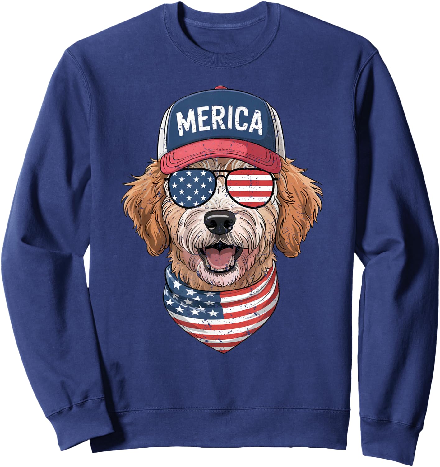 Goldendoodle 4th of July US American Flag Dog Patriotic Men Women Kids Sweatshirt - Sweatshirt | Navy