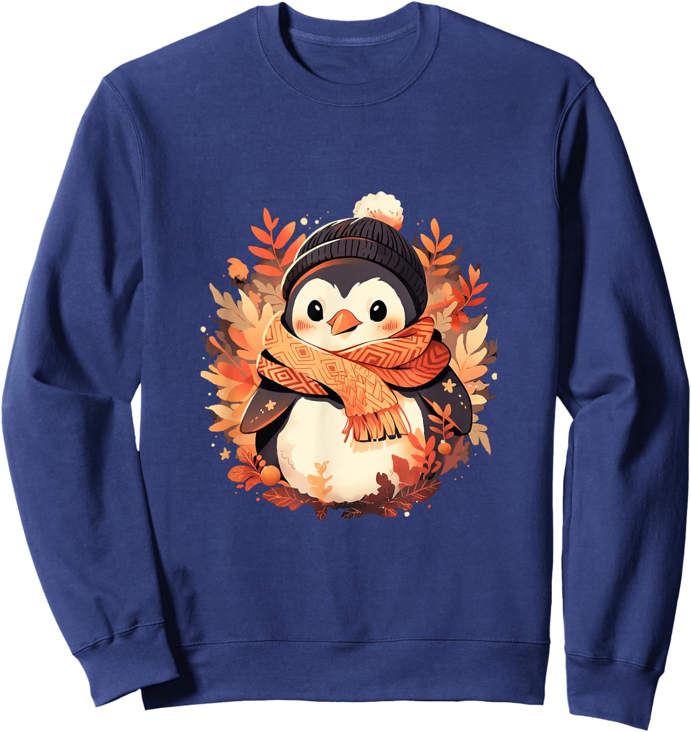 Fall Vibes Autumn Season Penguin Animal Kids Black Small Sweatshirt - Sweatshirt | Navy