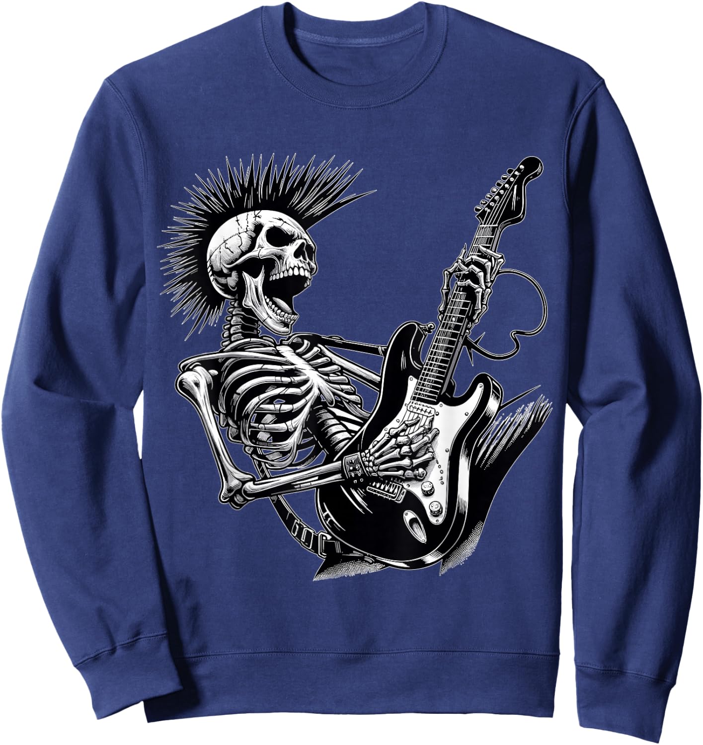 Rock and Roll Skeleton Playing Guitar Sweatshirt - Sweatshirt | Navy