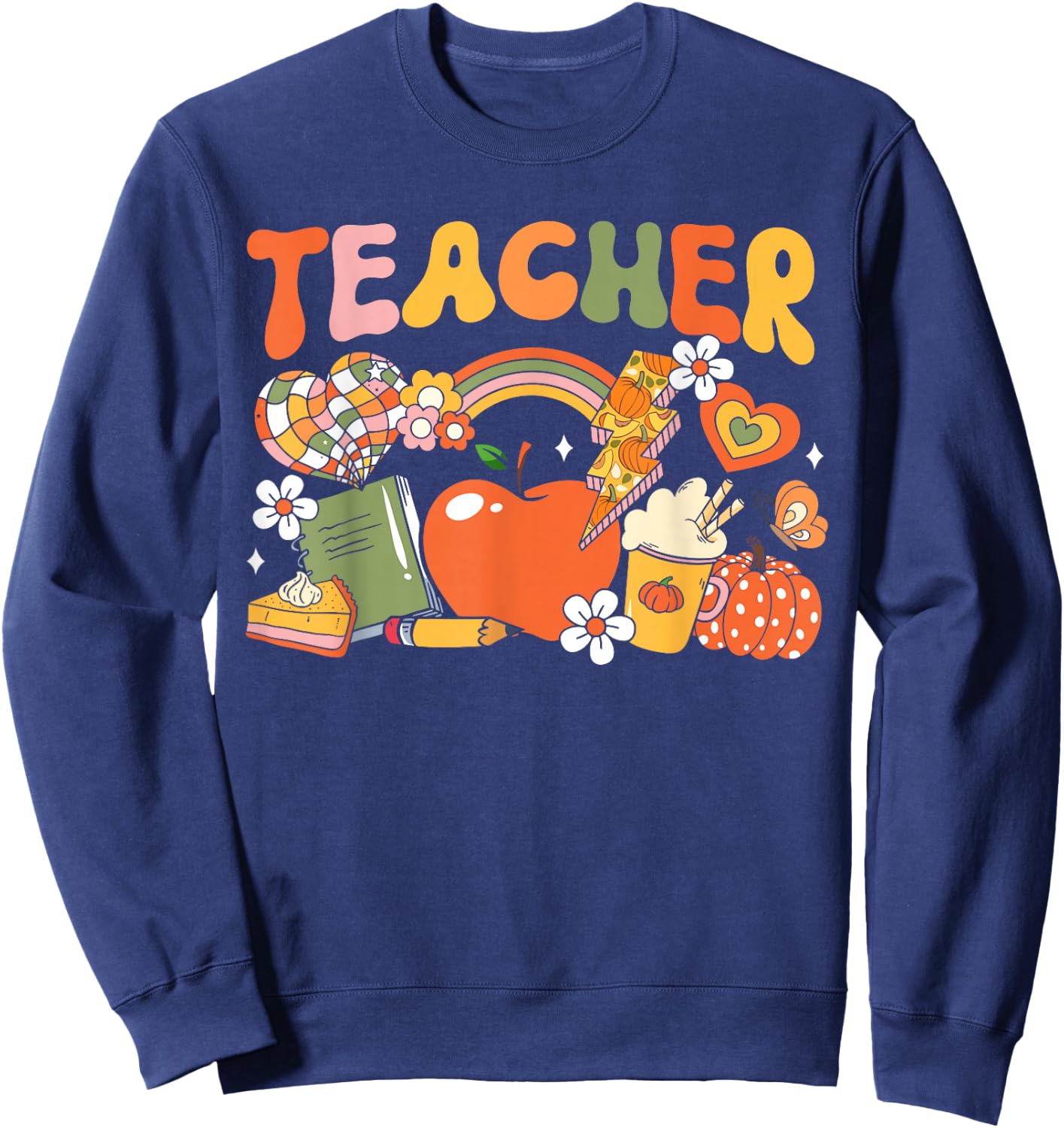 Teacher Fall Autumn Pumpkin Thanksgiving Thankful Teacher Men Women Kids Sweatshirt - Sweatshirt | Navy