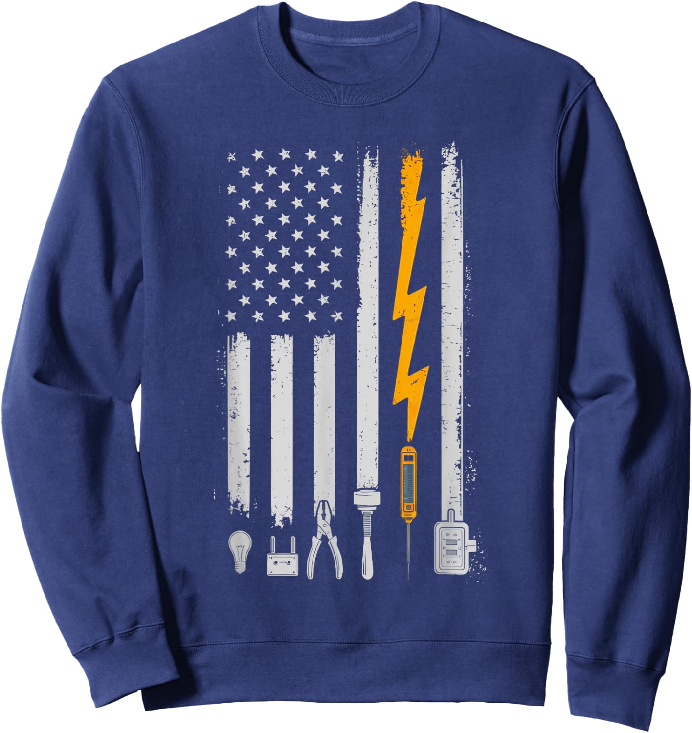 Vintage Electrician USA Flag Tools Engineer Lineman Sweatshirt - Sweatshirt | Navy
