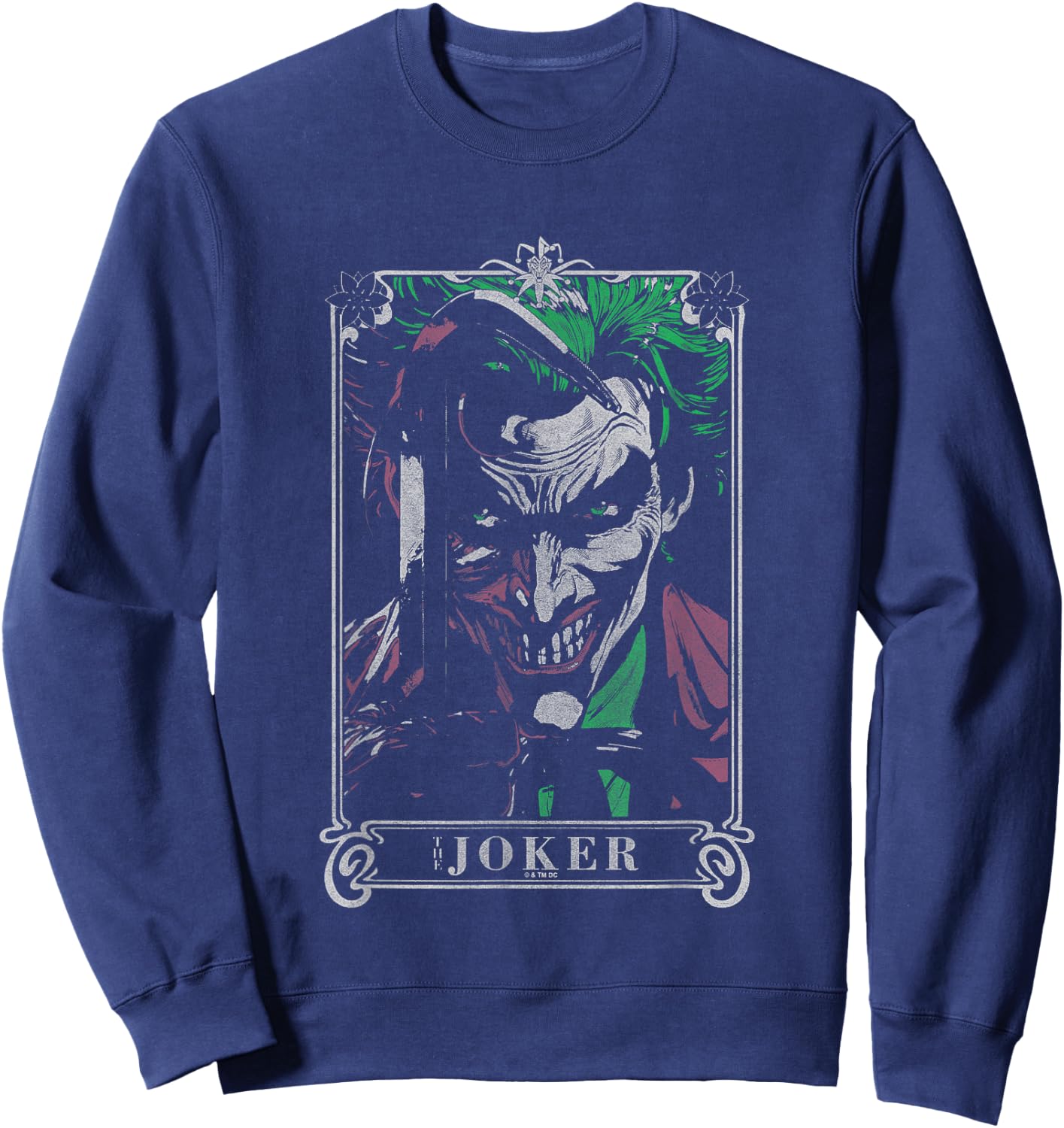 DC Comics Batman The Joker Tarot Card Vintage Portrait Sweatshirt - Sweatshirt | Navy