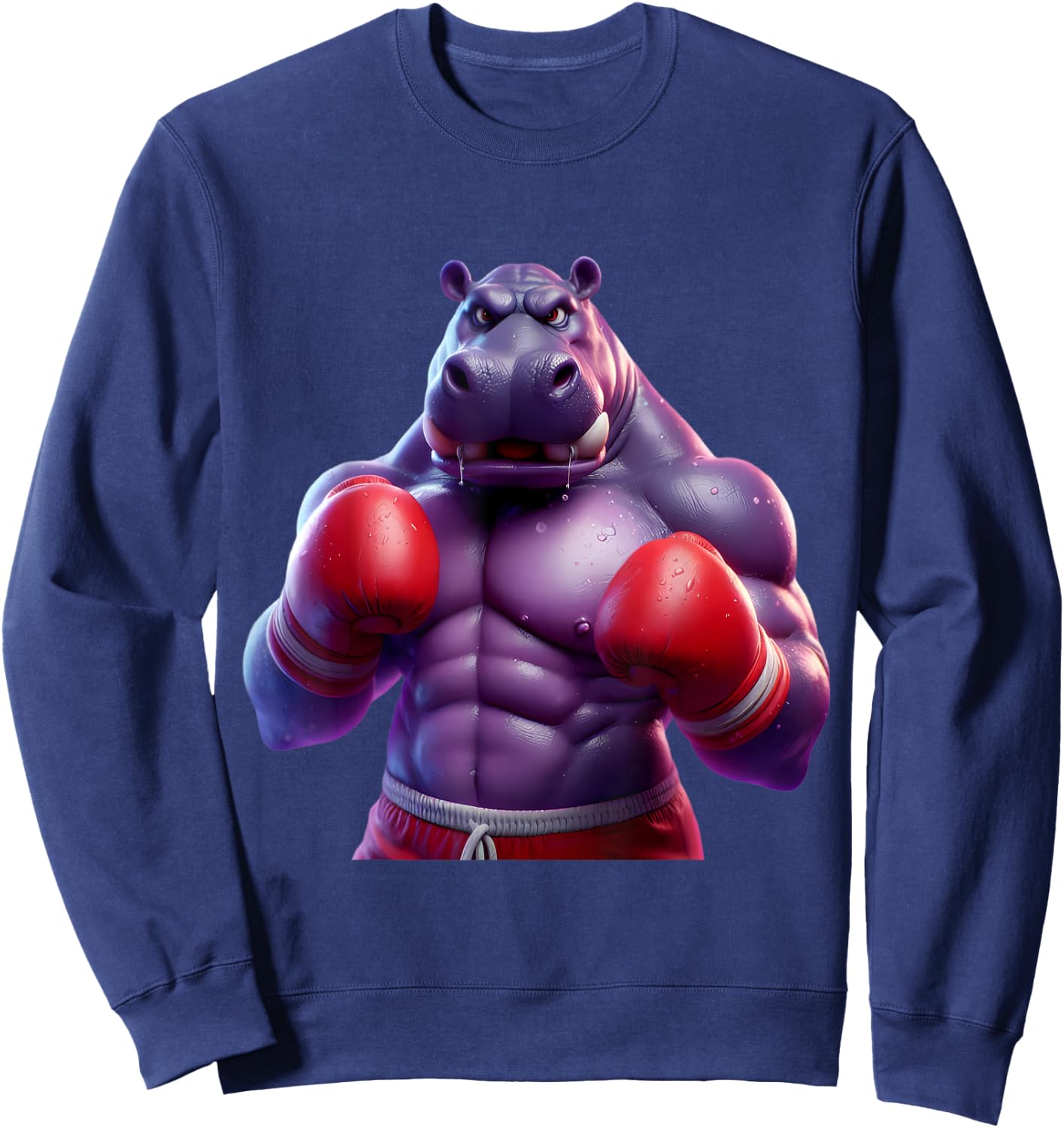 Boxing Hippo Hippopotamus Boxer Kickboxer MMA Fighter Combat Sweatshirt - Sweatshirt | Navy