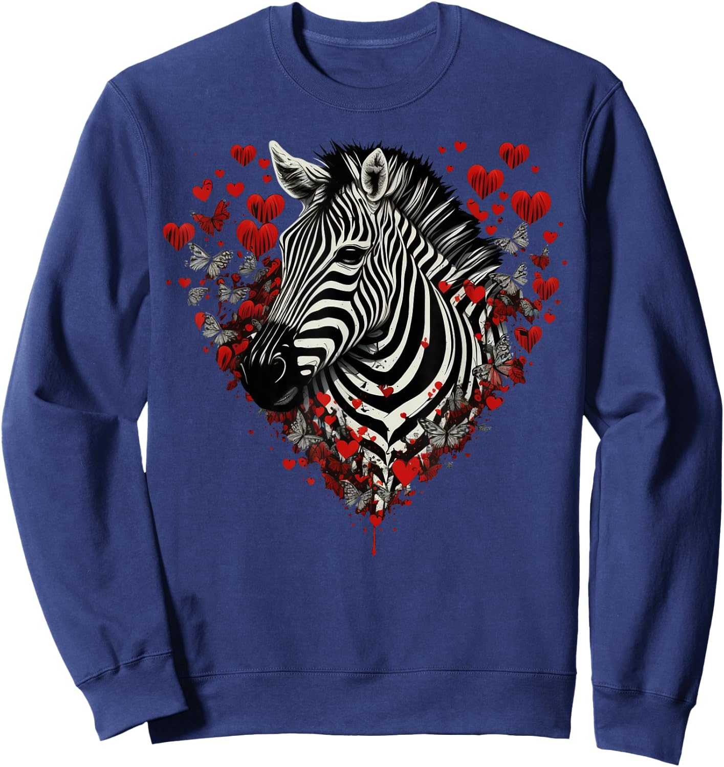 Zebra Love Heart for Valentines Day on Zebra Lover Sweatshirt - Sweatshirt | Navy