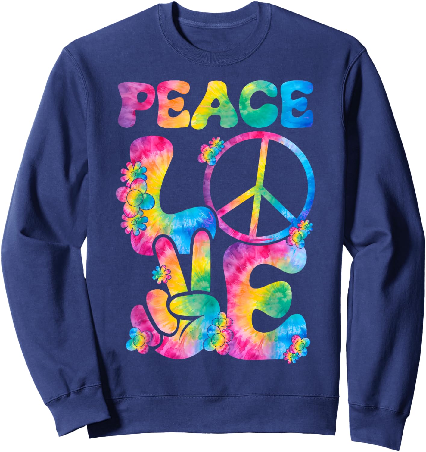 Peace Sign Love Tie Dye Style rétro années 70 et 80 Sweatshirt - Sweatshirt | Navy