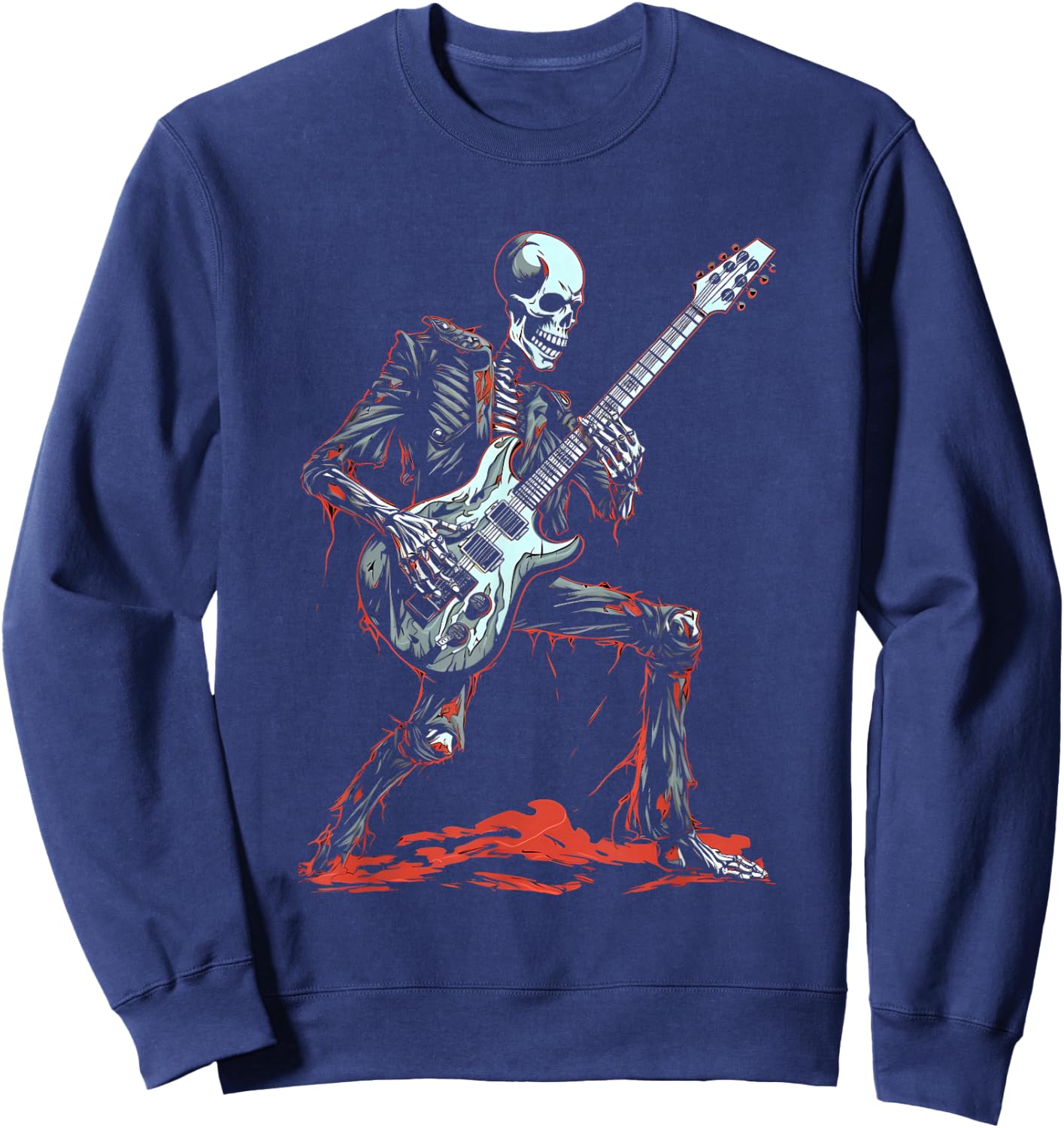 Skeleton Playing Guitar Rock & Roll Skeleton Hand Sweatshirt - Sweatshirt | Navy