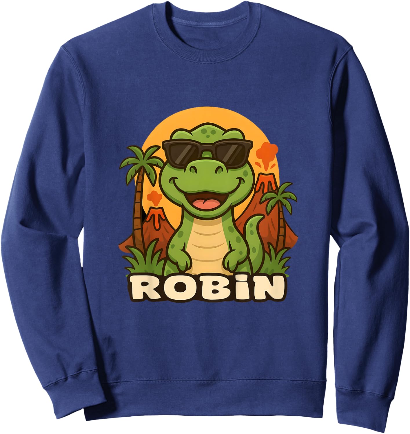 Kids Robin - Dinosaur T-Rex Themed Design with Name for Kids Sweatshirt - Sweatshirt | Navy