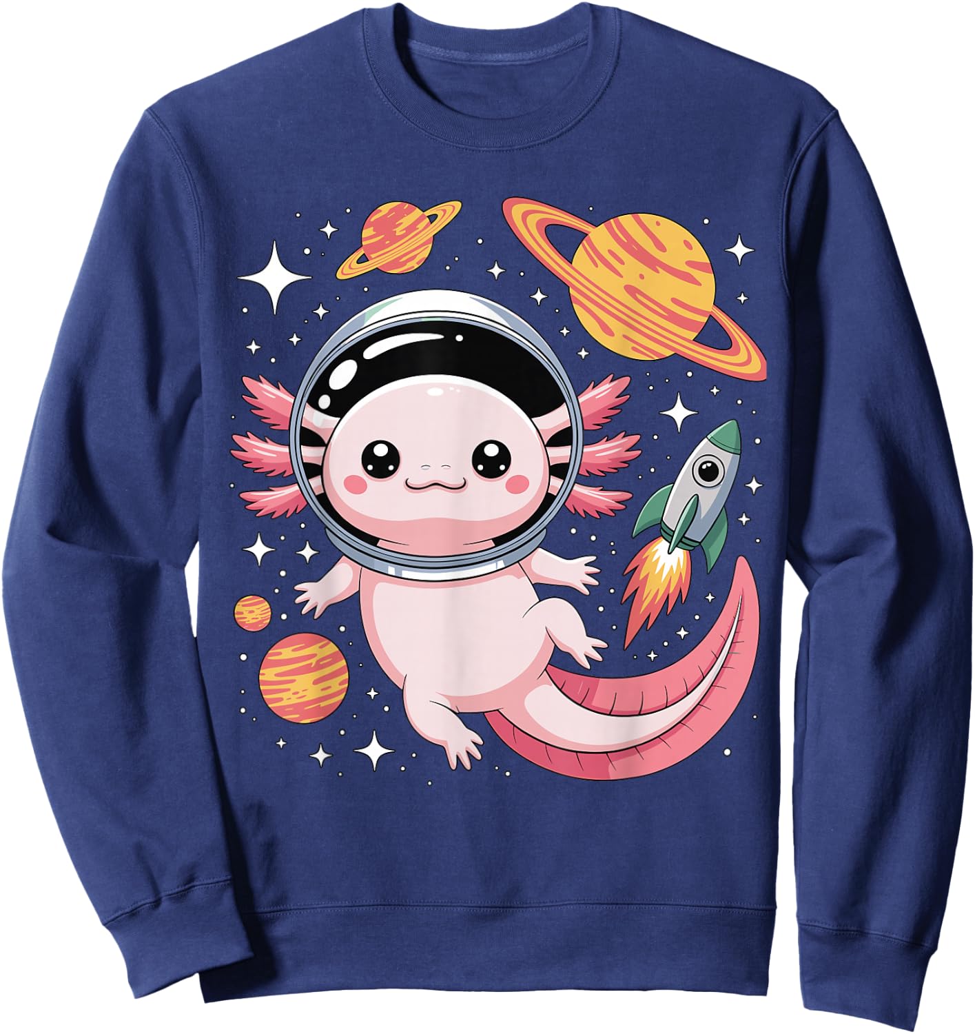 Kawaii Axolotl Astronaut Cute Axolotls Planets Space Sweatshirt - Sweatshirt | Navy