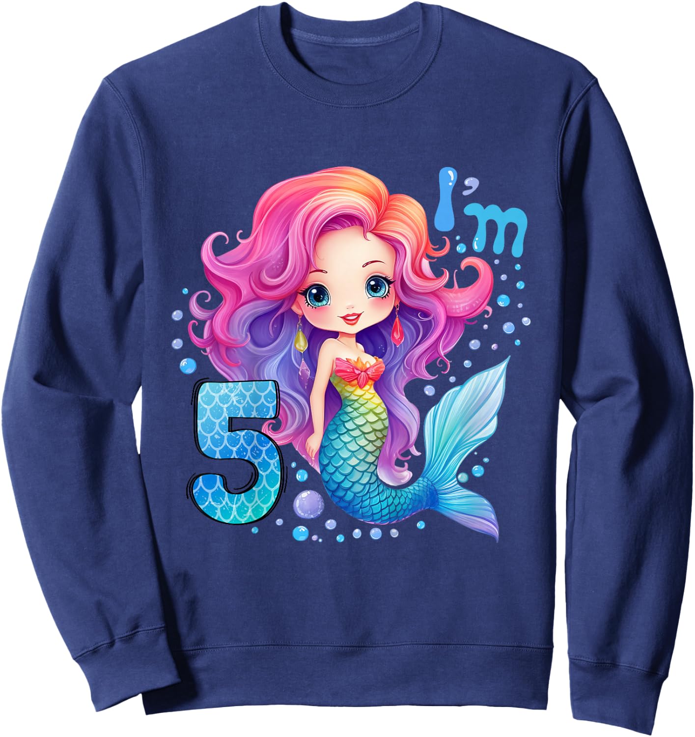 Kids 5 Year Old Girl 5th Birthday Outfit Gifts Girls Cute Mermaid Sweatshirt - Sweatshirt | Navy