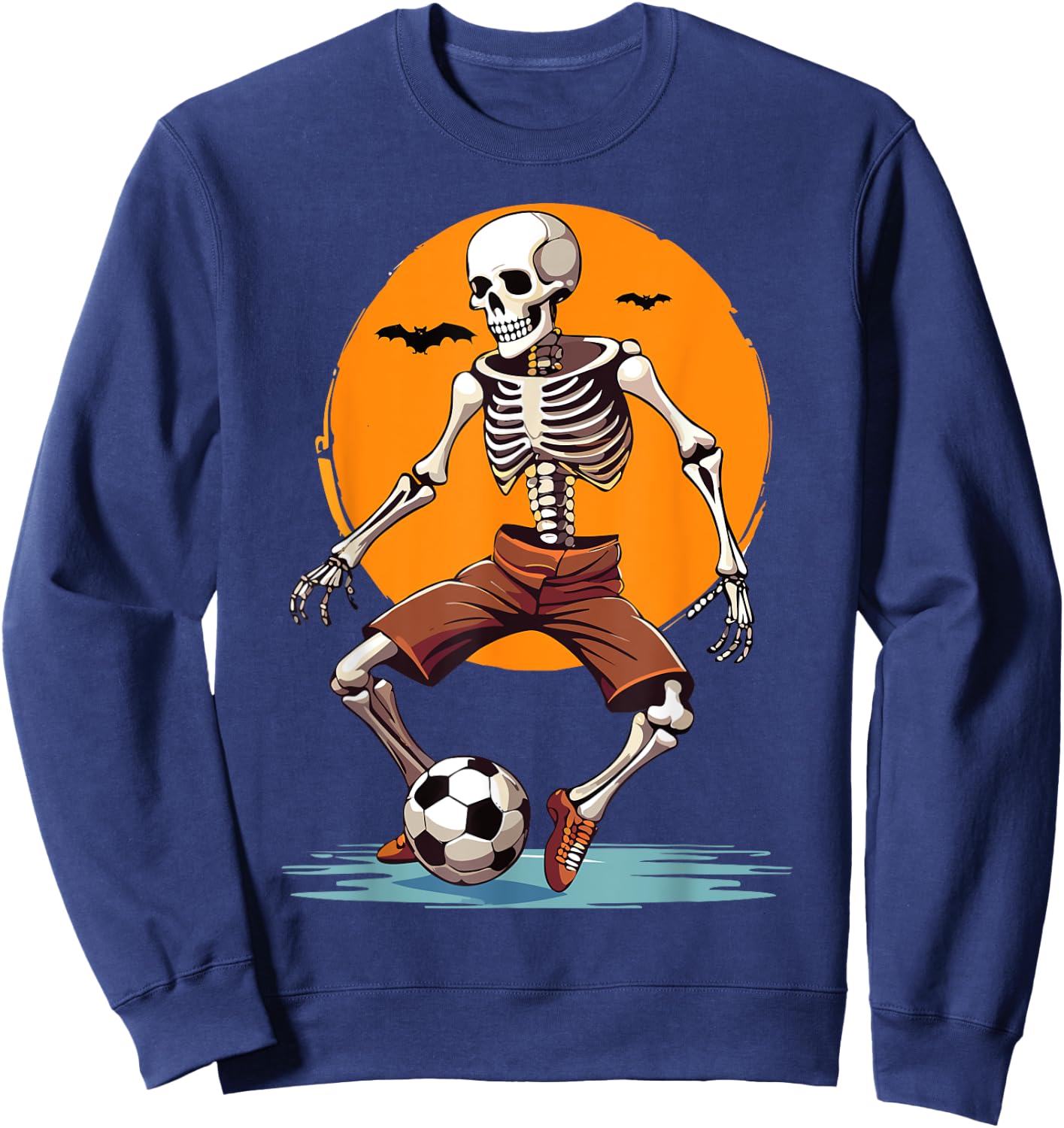 Spooky Skeleton Playing Soccer, Halloween Costume Boys Girls Sweatshirt - Sweatshirt | Navy