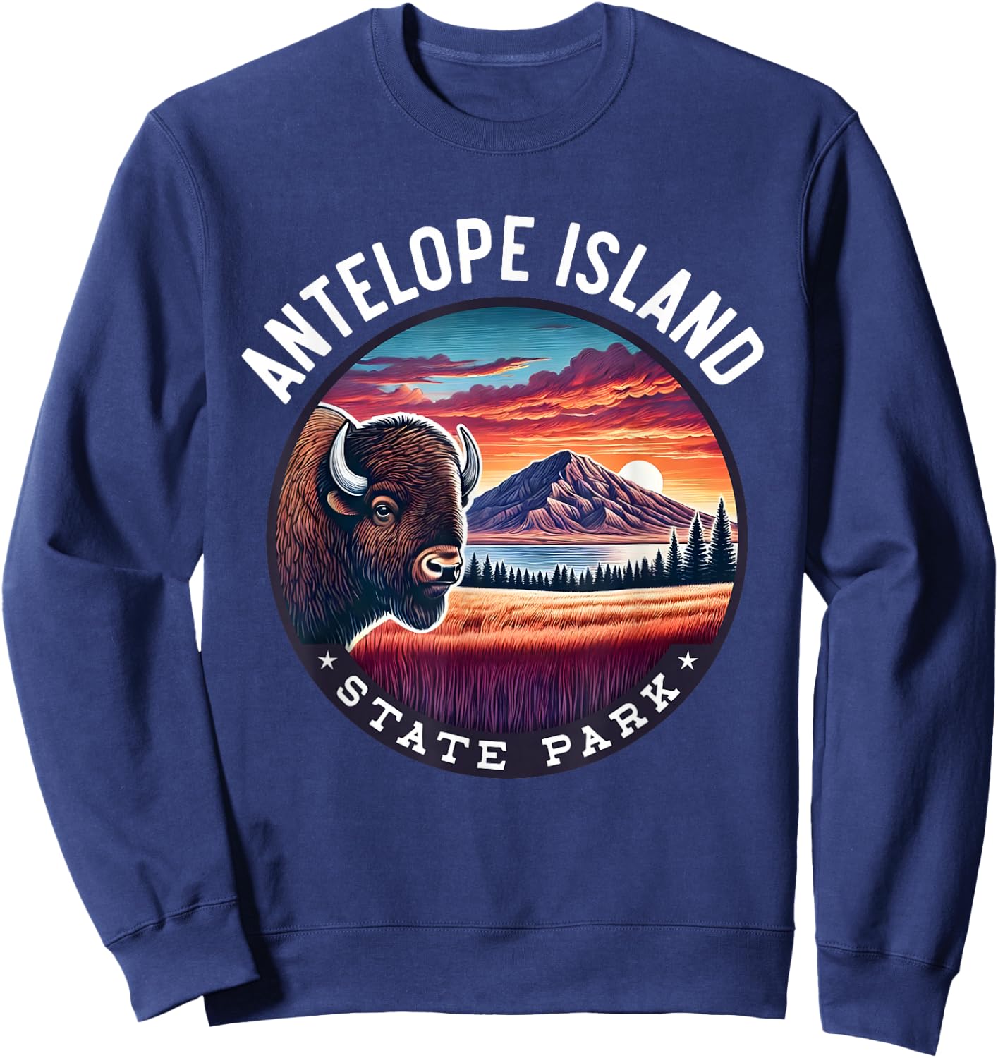 Antelope Island State Park Hiking Souvenir Bison Outdoor Sweatshirt - Sweatshirt | Navy