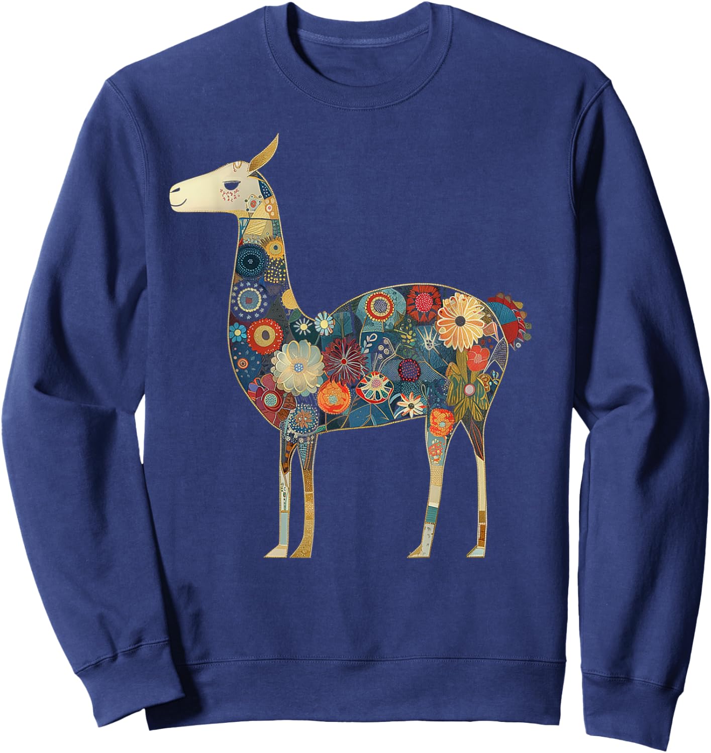 Llama Alpaca Floral Colorful Flowers Peru Peruvian Souvenir Sweatshirt - Sweatshirt | Navy