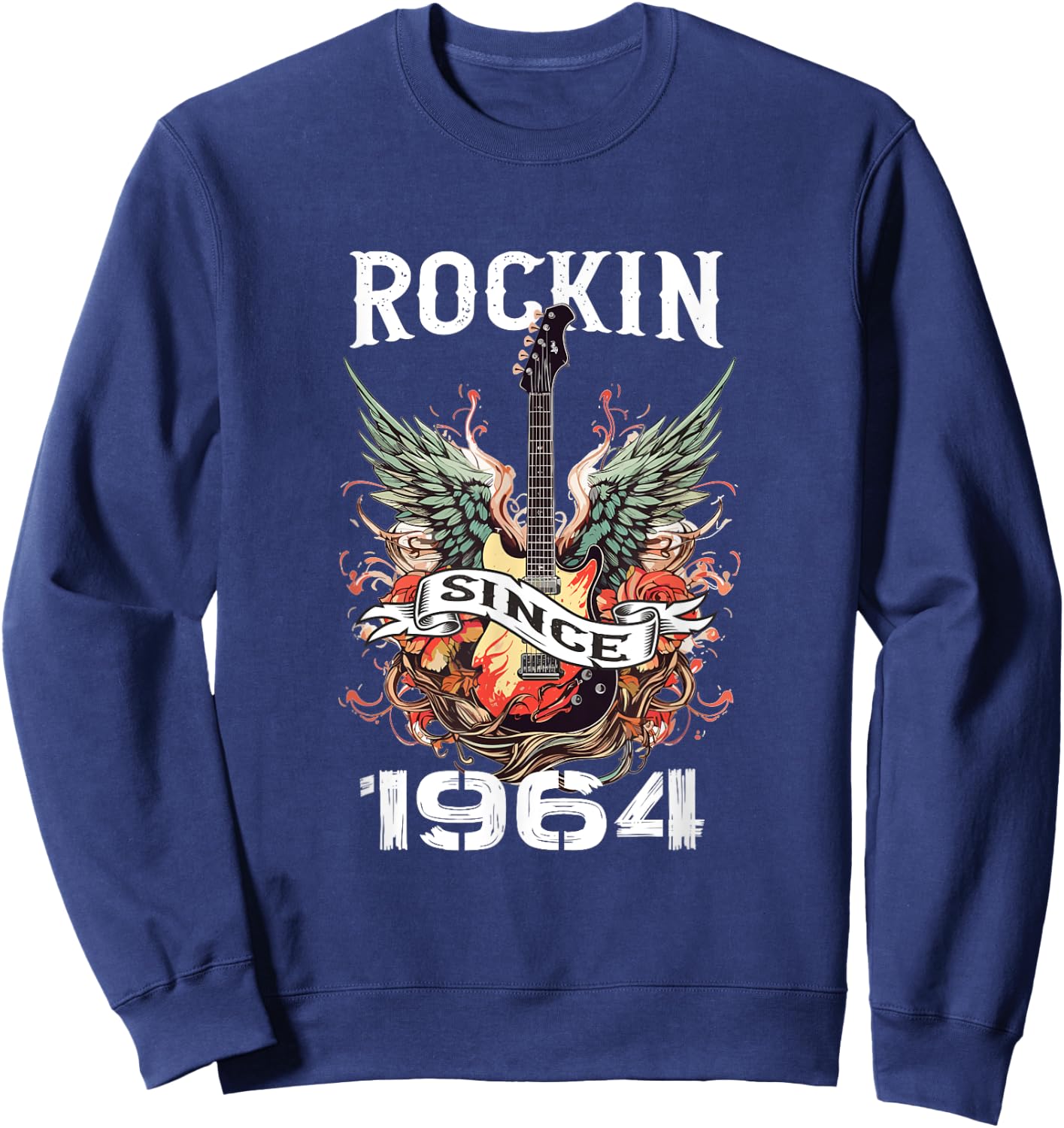 Rockin Since 1964 Classic Rock Guitar Year Of Birth Birthday Sweatshirt - Sweatshirt | Navy