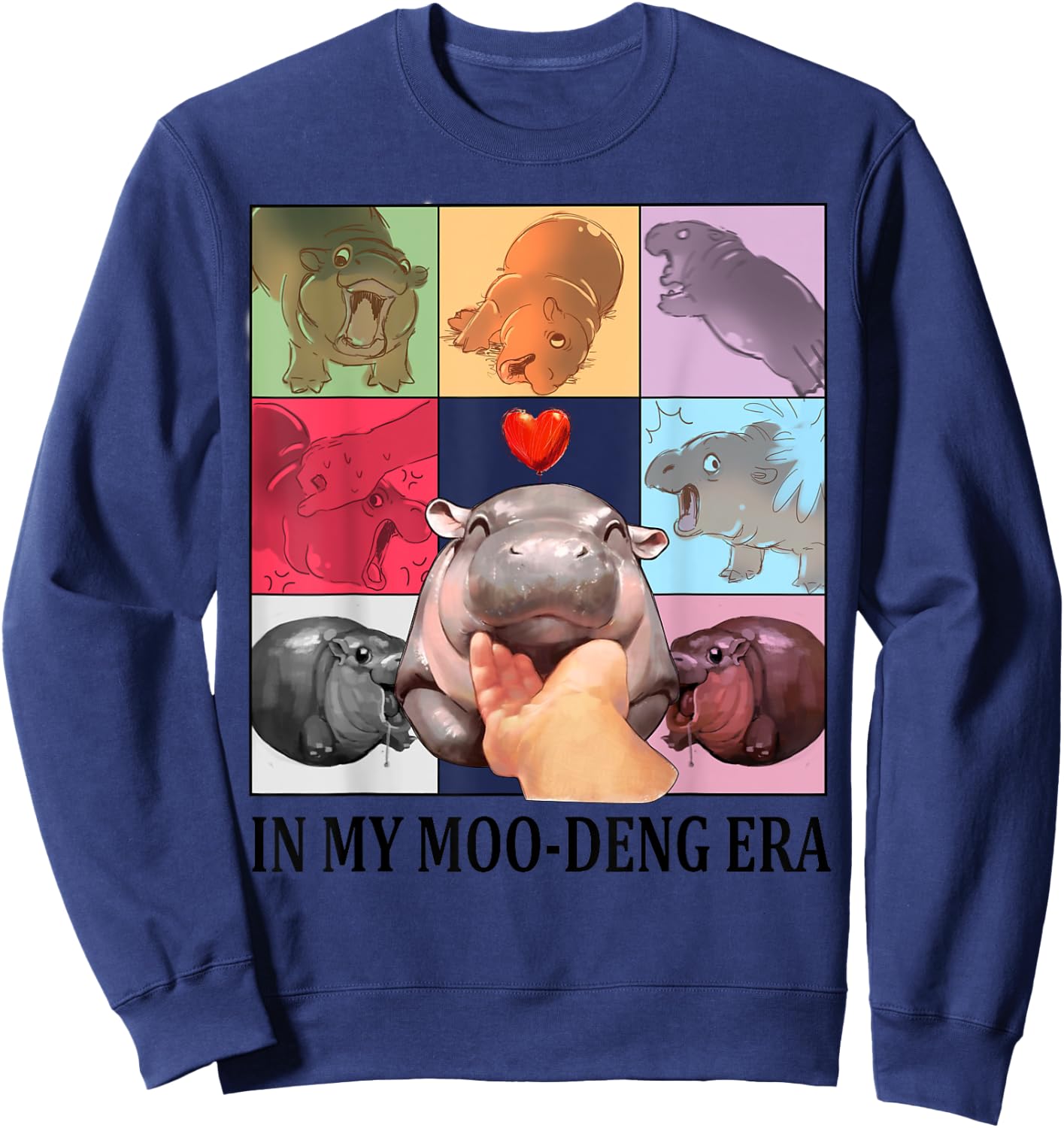 IN MY MOO-DENG ERA - Funny MOO-DENG Hippo Child Sweatshirt - Sweatshirt | Navy