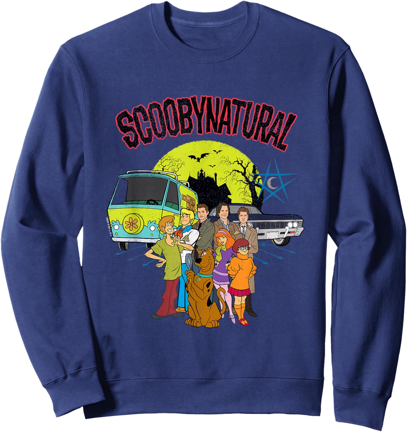 Scooby-Doo Scoobynatural Mystery Machine and Baby with Gang , Black, S Sweatshirt - Sweatshirt | Navy