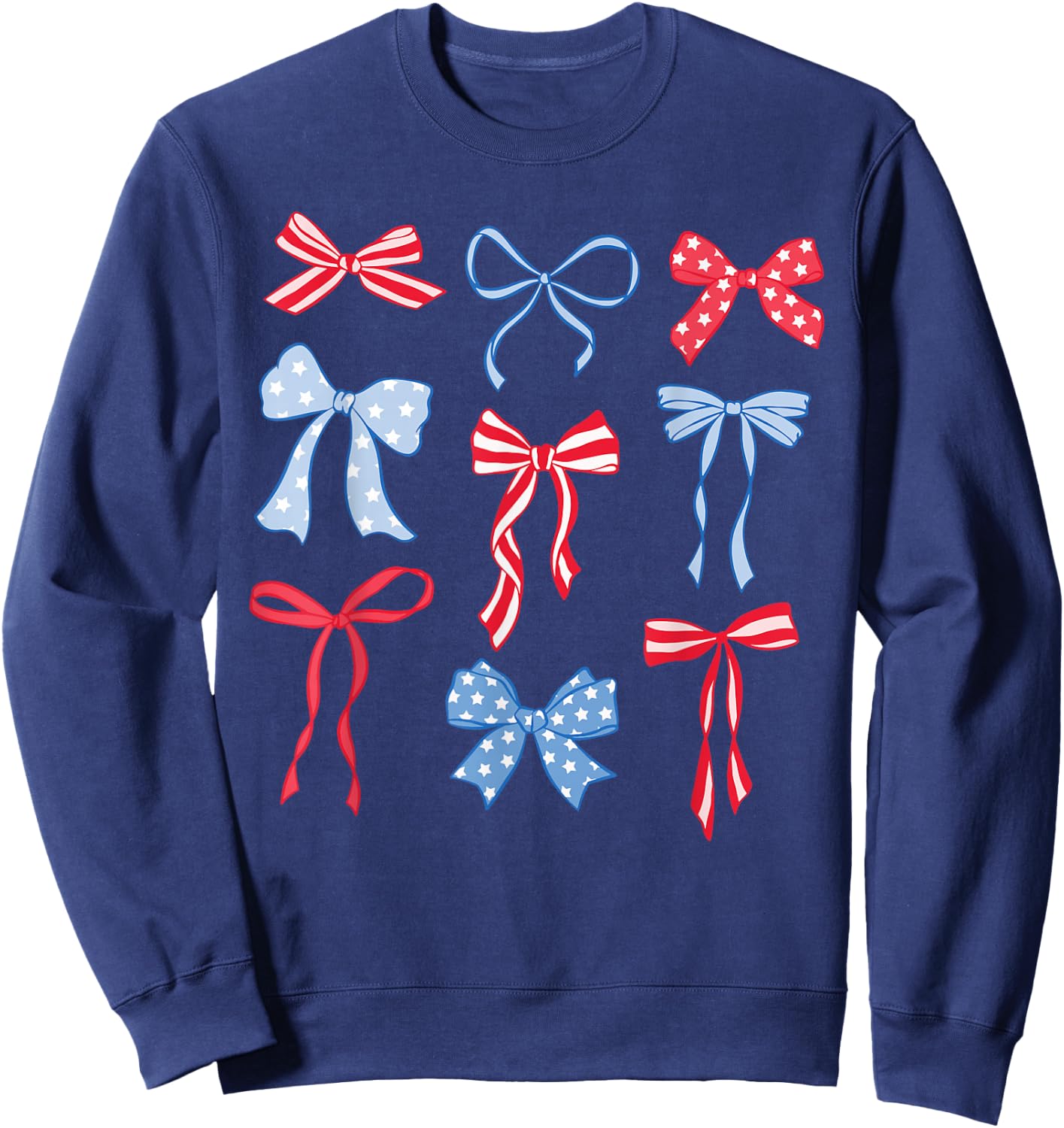 Red White And Blue American Coquette Bows Funny 4th Of July Sweatshirt - Sweatshirt | Navy