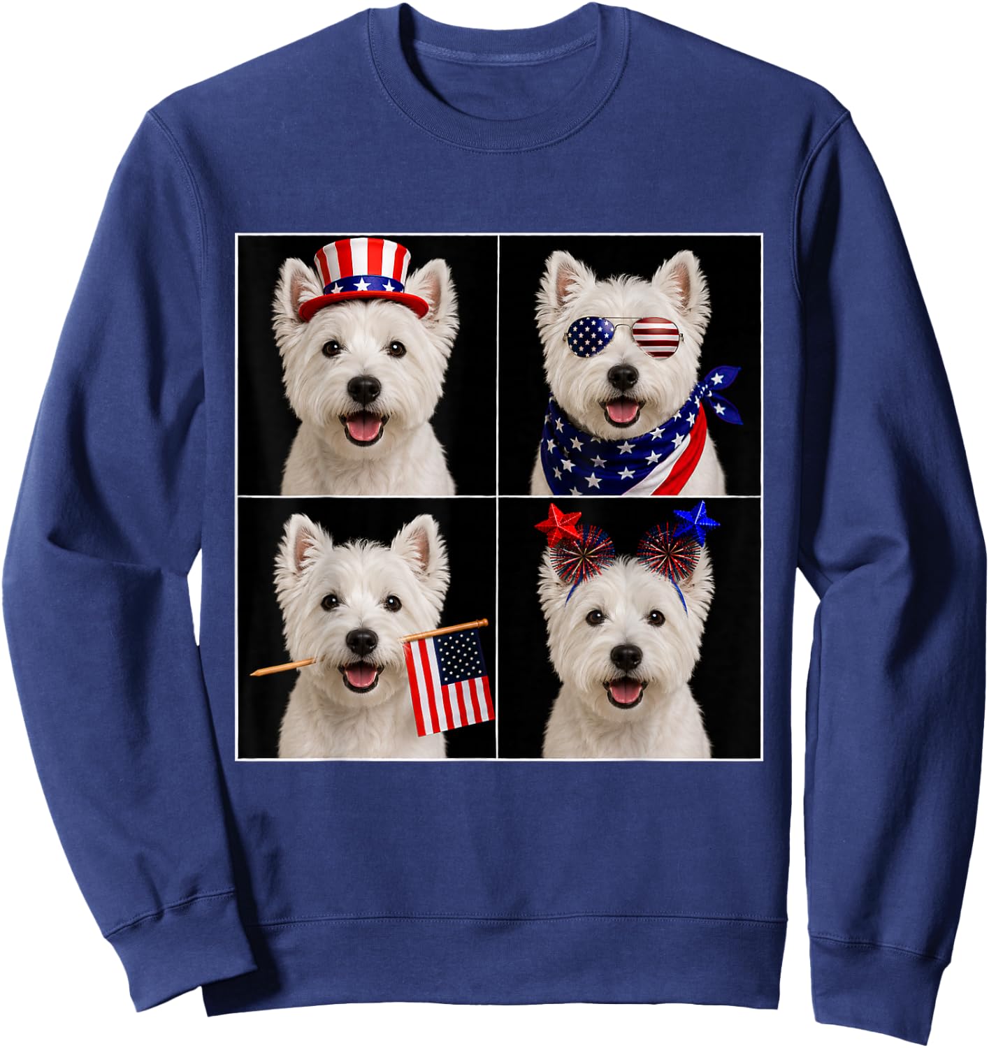 West Highland Terrier 4th of July Westie Dog USA Photobooth Sweatshirt - Sweatshirt | Navy