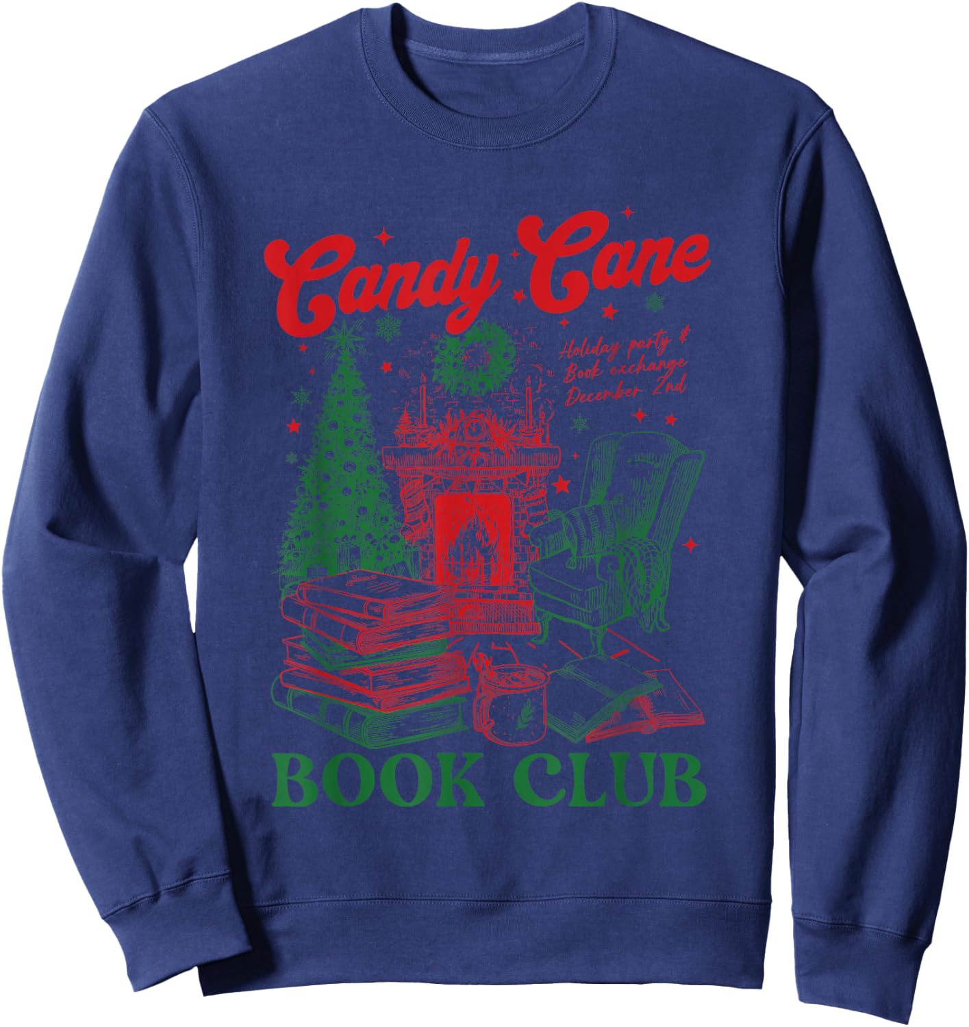 Bookish Christmas Candy Cane Book Club Book Love Winter Sweatshirt - Sweatshirt | Navy
