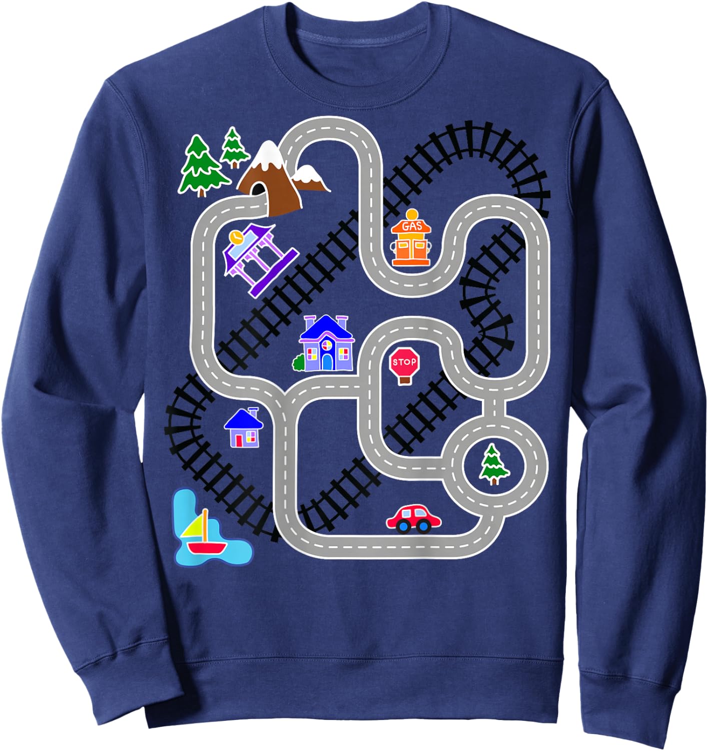 Novelty Gifts for Fathers Day, Car & Train Playmat Rug Sweatshirt - Sweatshirt | Navy