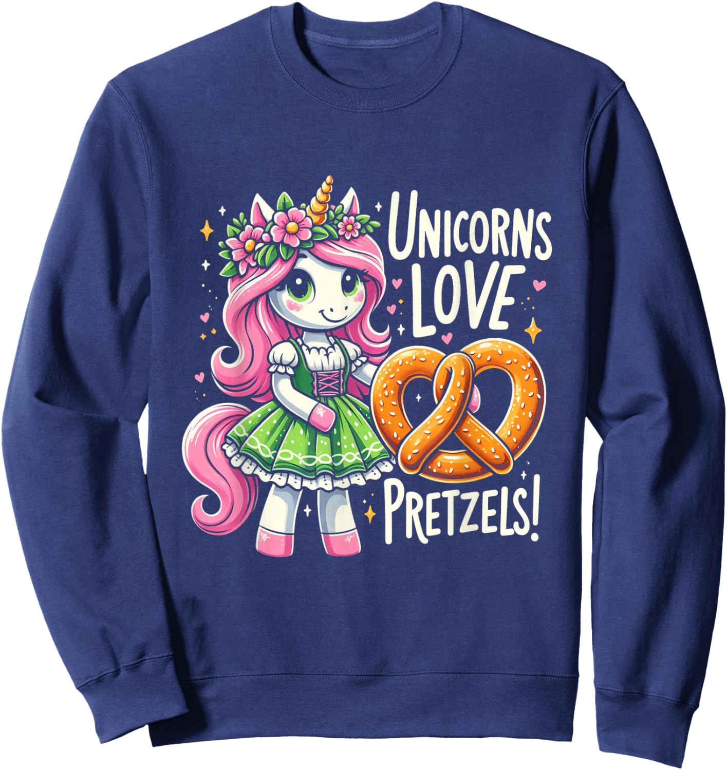 German Drindl Unicorn Love Pretzels Funny Oktoberfest Kids Sweatshirt - Sweatshirt | Navy