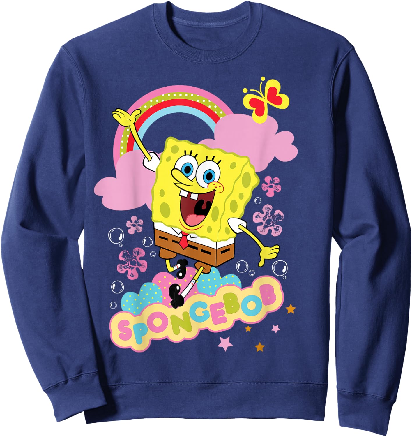Spongebob Schwammkopf Blumen und Regenbogen Sweatshirt - Sweatshirt | Navy