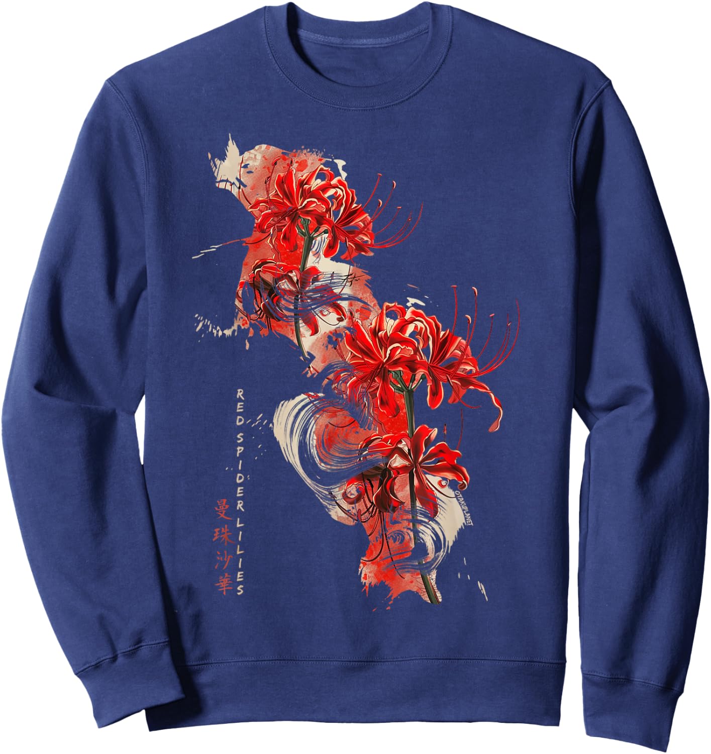 Retro Spider Lily in Soft Grunge Flower Pastel Goth Japanese , Black, S Sweatshirt - Sweatshirt | Navy