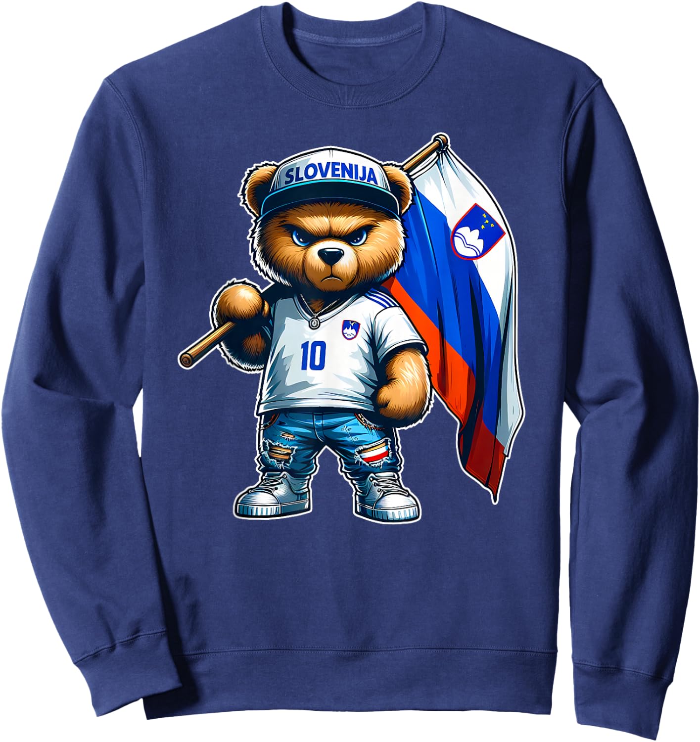 SLOVENIA Slovenian Flag Proud Teddy Bear Slovenia , Black, S Sweatshirt - Sweatshirt | Navy