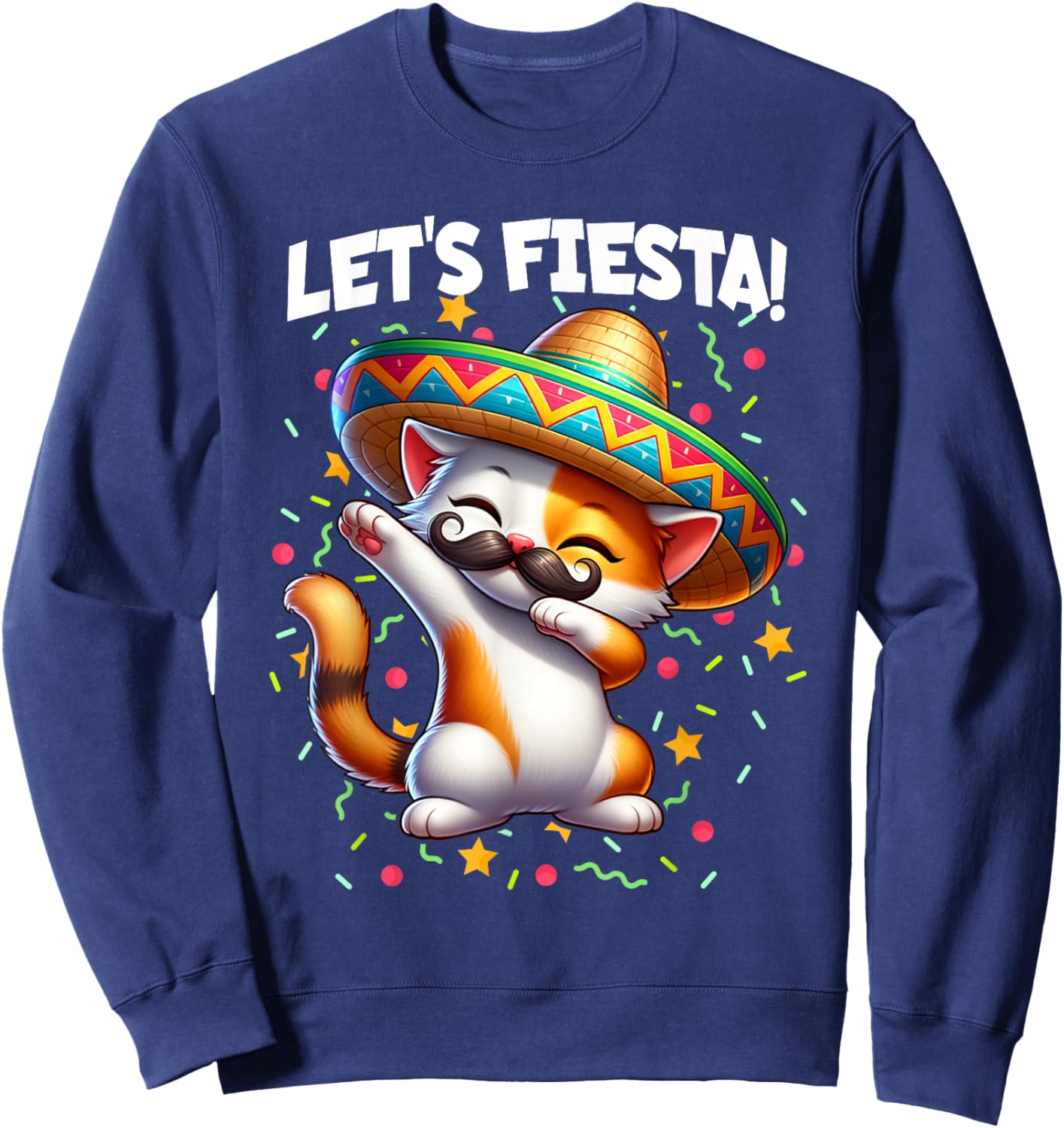 Let's Fiesta Cinco de Mayo Party Dabbing Cat Kitten Graphic Women Girls Kids Sweatshirt - Sweatshirt | Navy