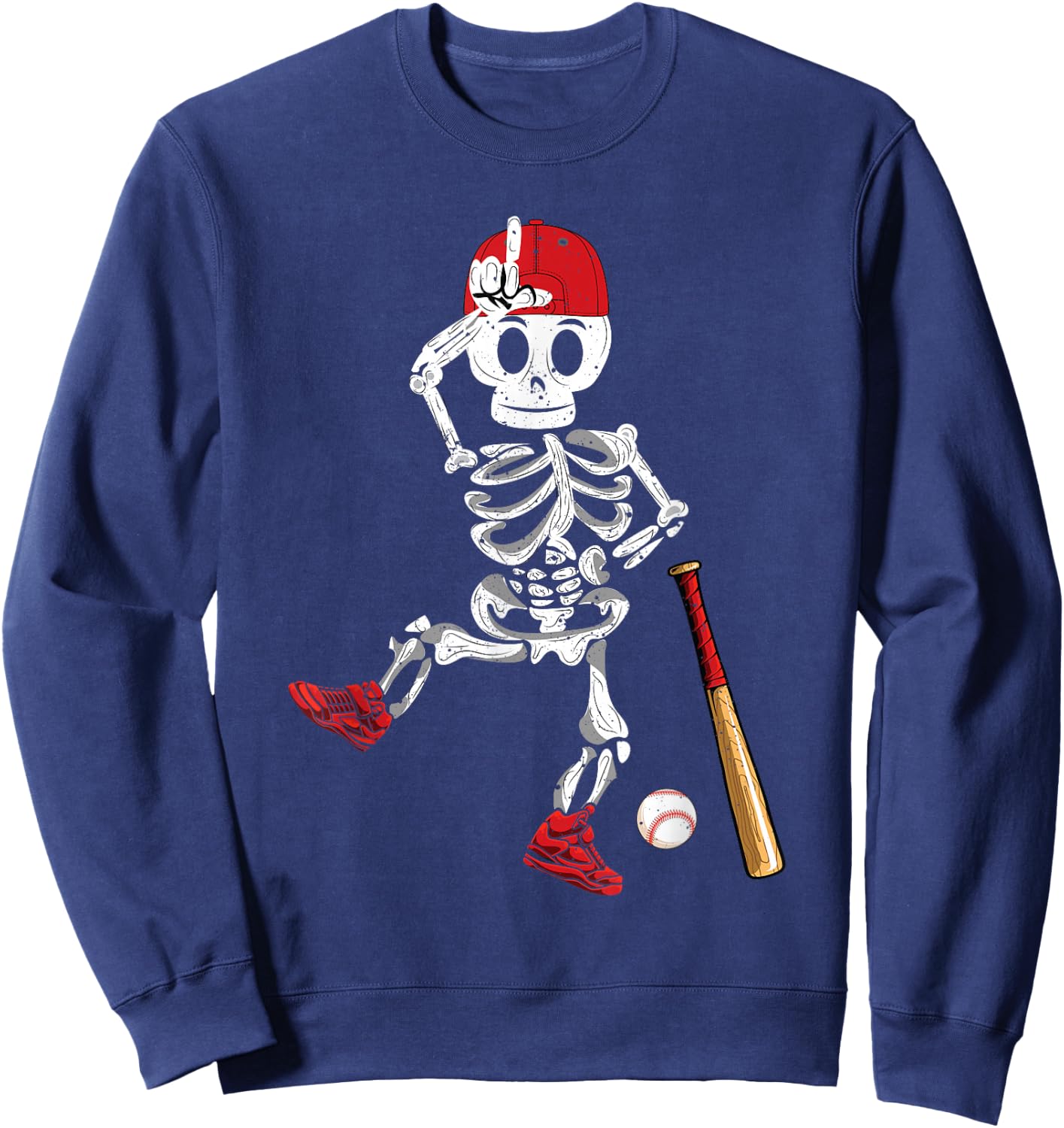 Baseball Skeleton Halloween Funny Skeleton Baseball Playing Sweatshirt - Sweatshirt | Navy