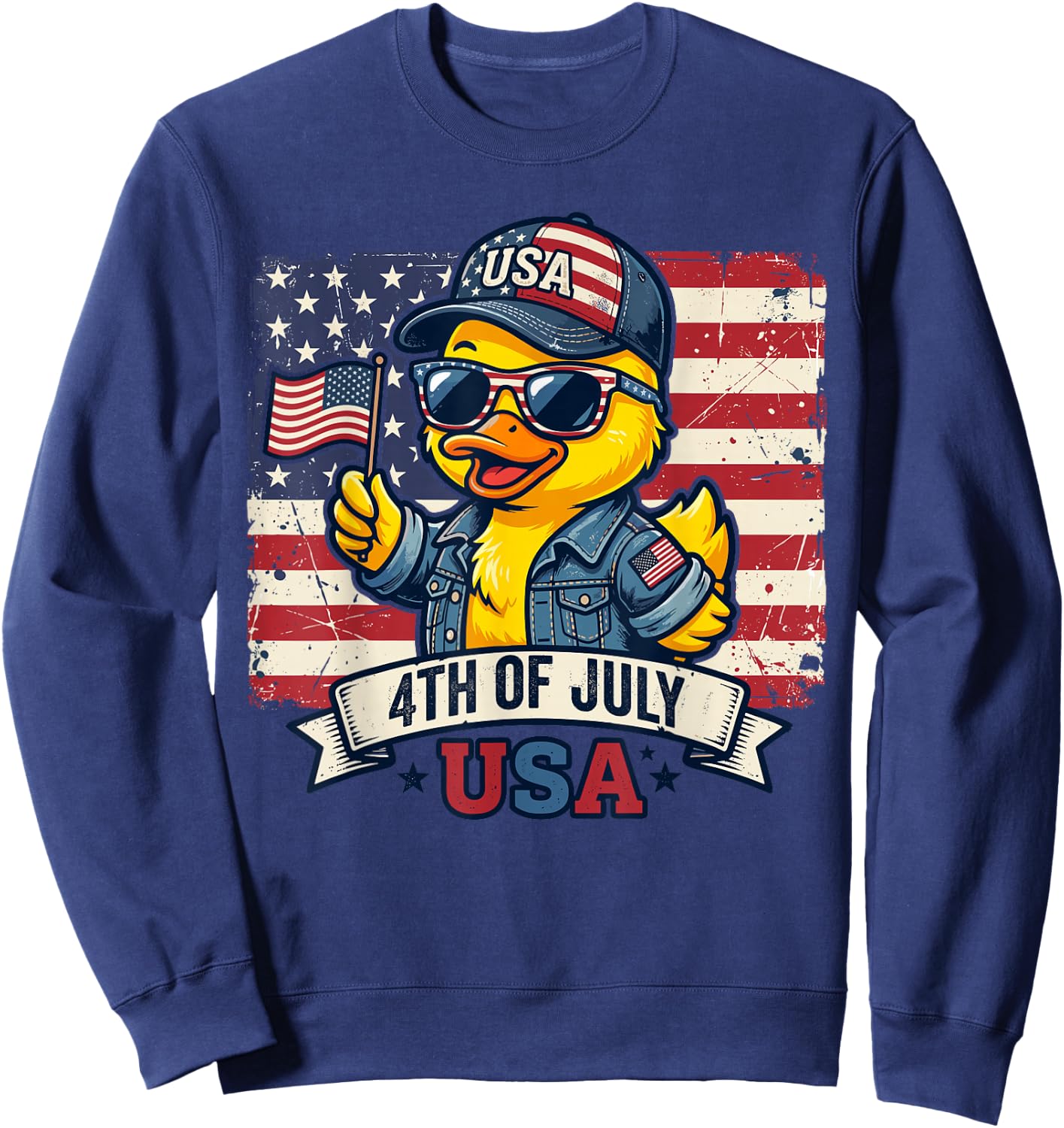 July 4th Shirts , Cool American Flag Rubber Duck Sweatshirt - Sweatshirt | Navy