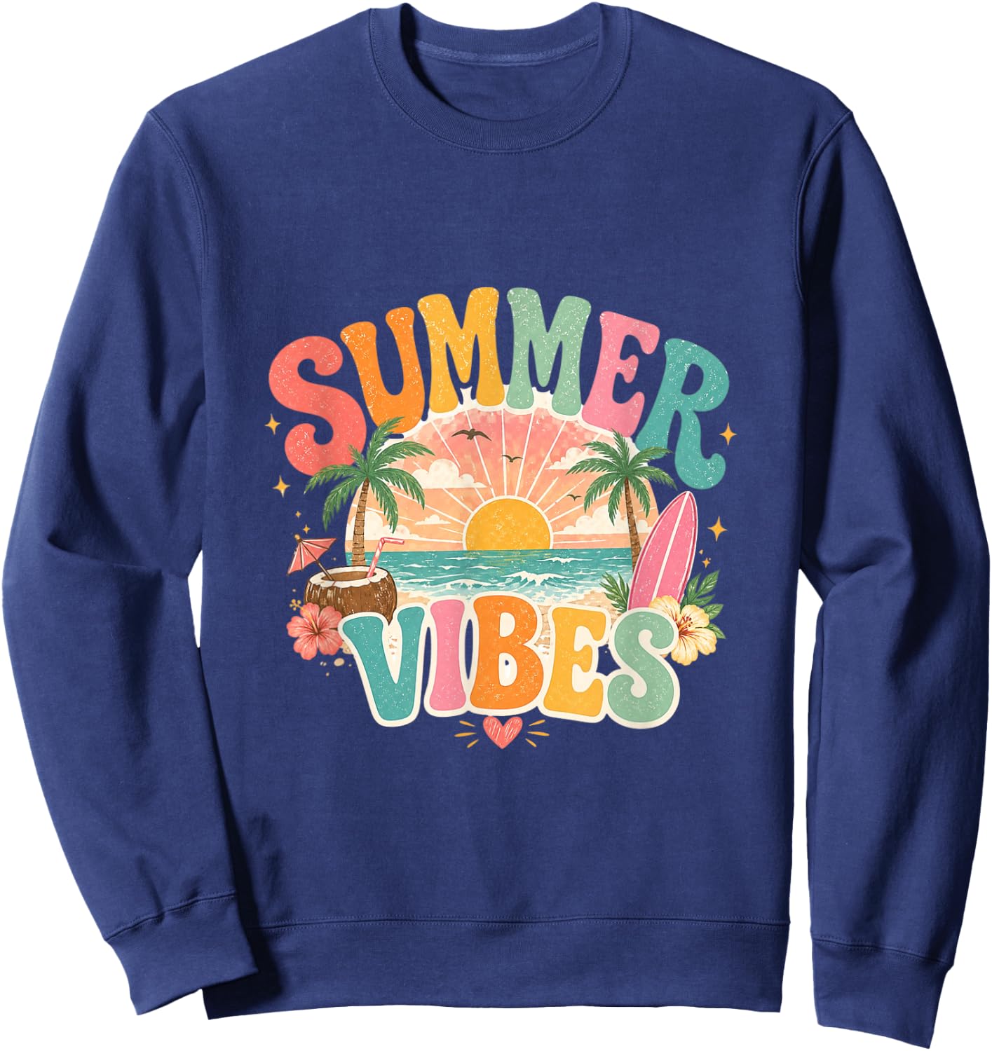 Summer Vibes Retro Beach Sunset Tropical Design Sweatshirt - Sweatshirt | Navy