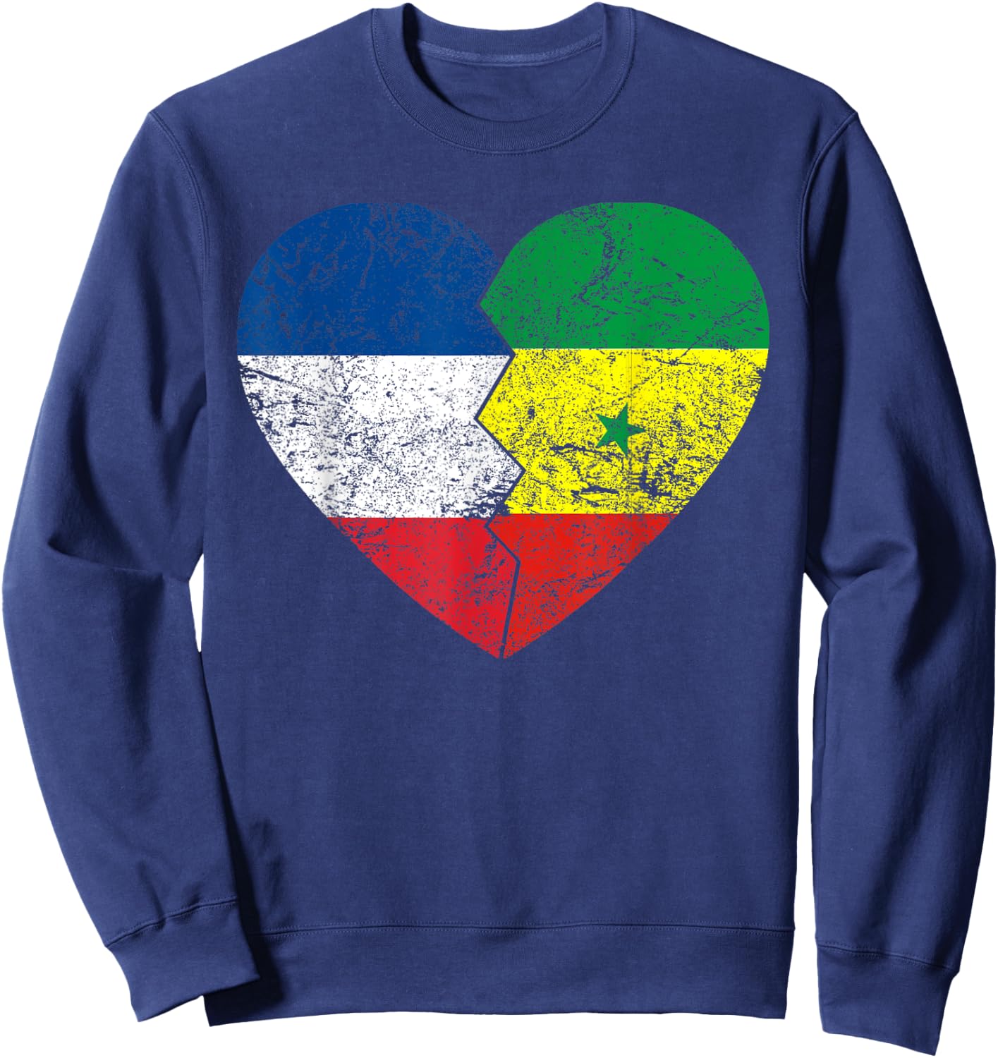 Senegalese Heart Flag | France Senegal Roots Vintage Sweatshirt - Sweatshirt | Navy