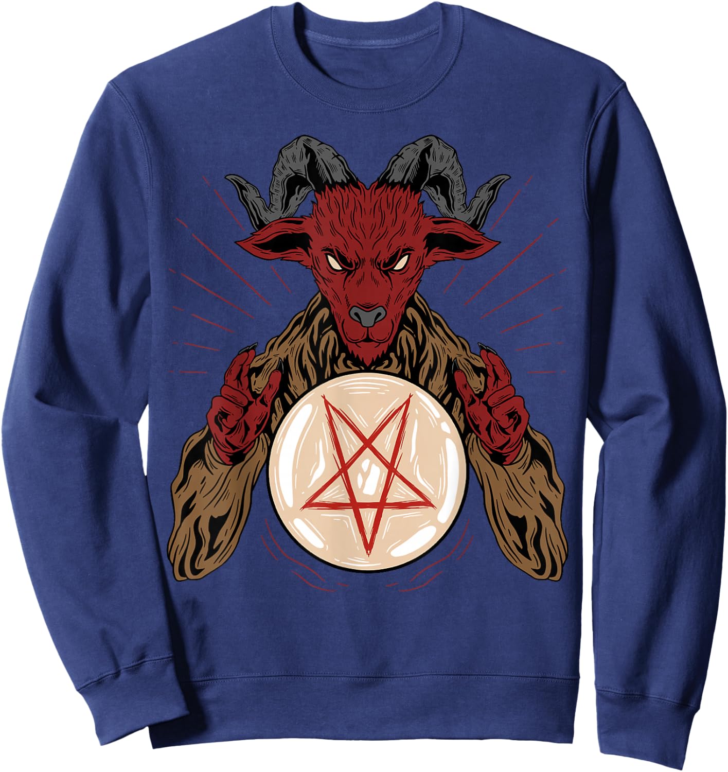 Lucifer Sigil Pentagram Occult Satanic Baphomet Sweatshirt - Sweatshirt | Navy