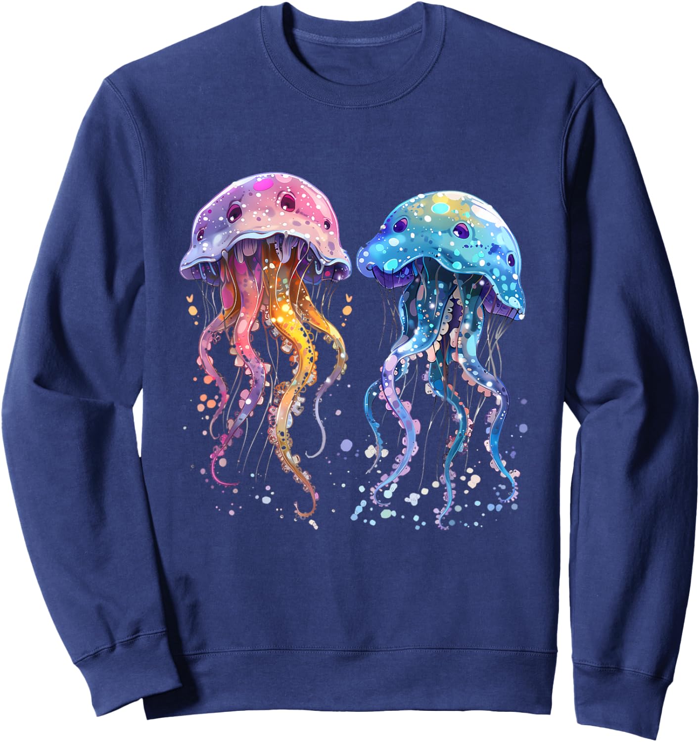 Jellyfish Marine Mammal Artwork Sea Ocean Jellyfish Motif Sweatshirt - Sweatshirt | Navy