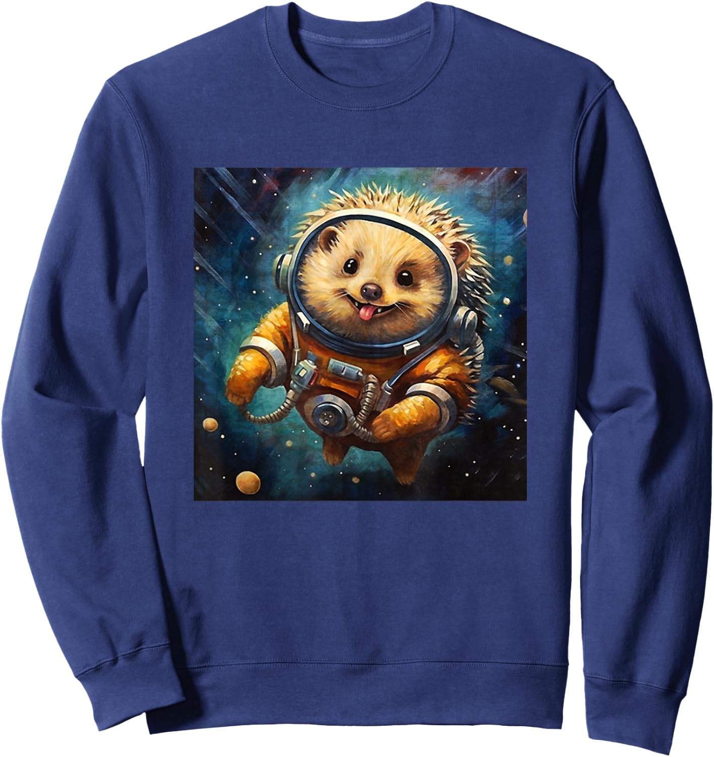 Colorful Sketch Oil Painting Of A Hedgehog In Space Funny Sweatshirt - Sweatshirt | Navy