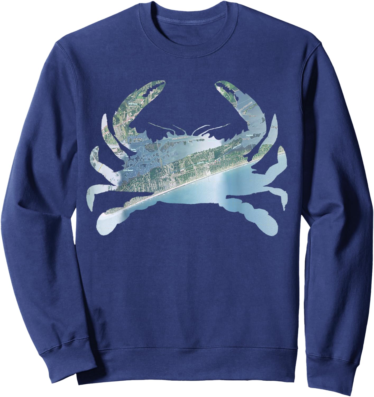 Emerald Isle NC Blue Crab Silhouette Satellite Map Sweatshirt - Sweatshirt | Navy