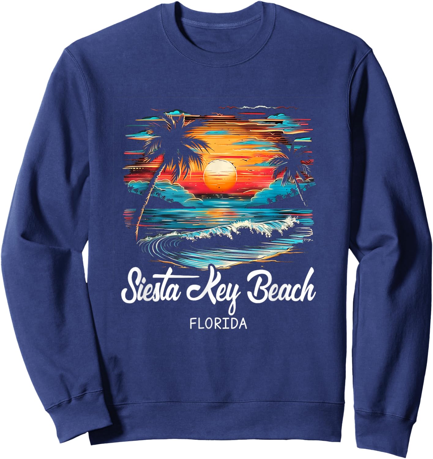 Family Vacation Retro Sunset Florida Siesta Key Beach Sweatshirt - Sweatshirt | Navy