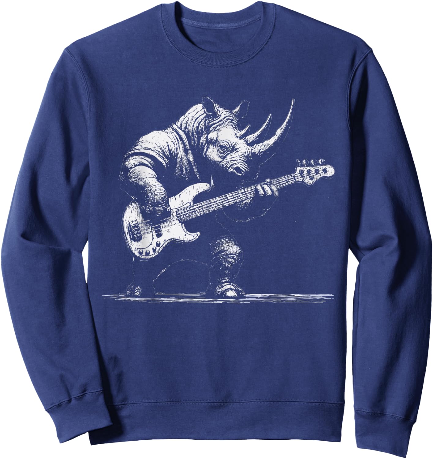 Rock Rhino Playing Bass Guitar - Funny Guitar Rhino Music Sweatshirt - Sweatshirt | Navy