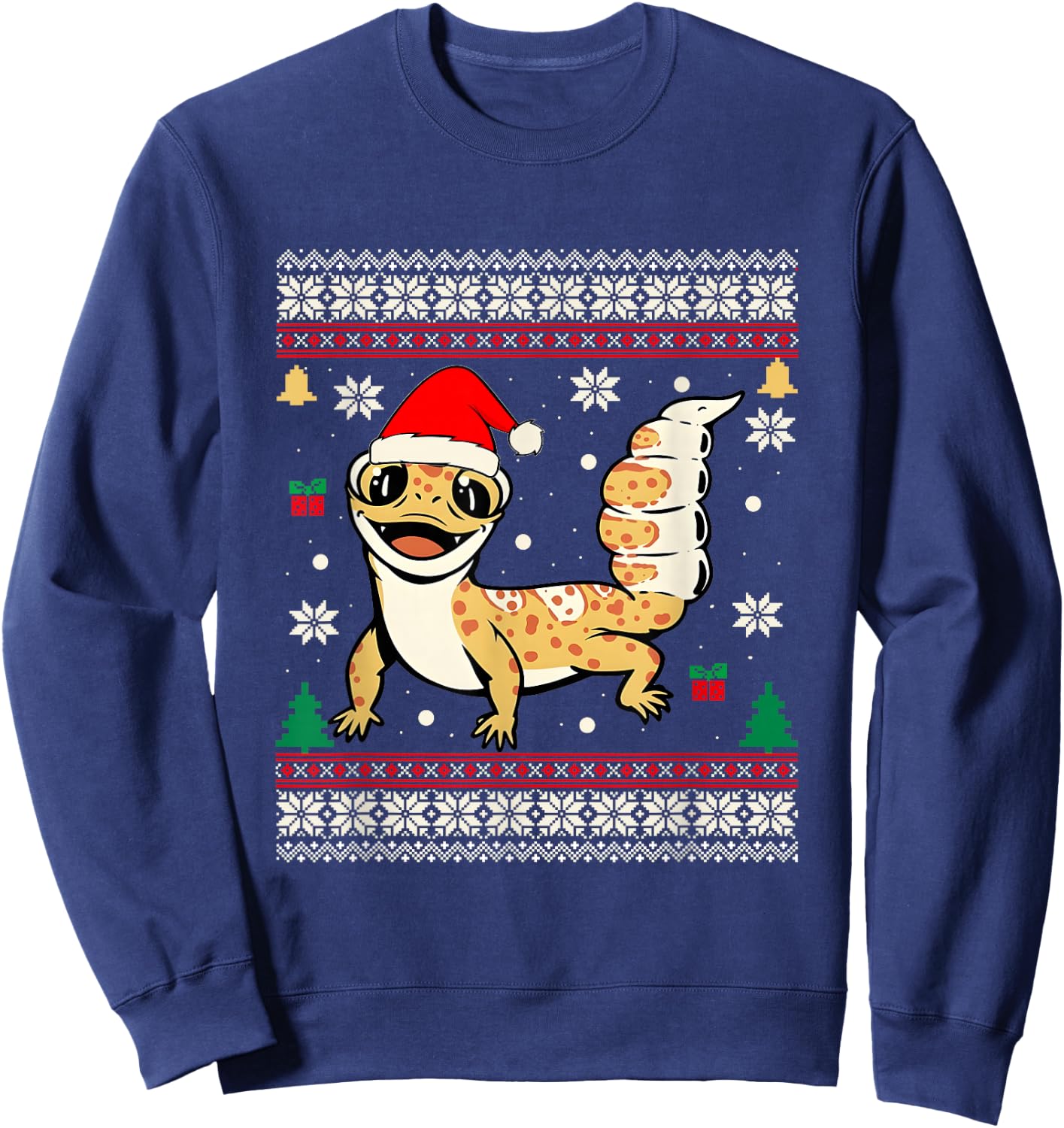 Ugly Christmas Pajama Sweater Leopard Gecko Animals Lover Sweatshirt - Sweatshirt | Navy